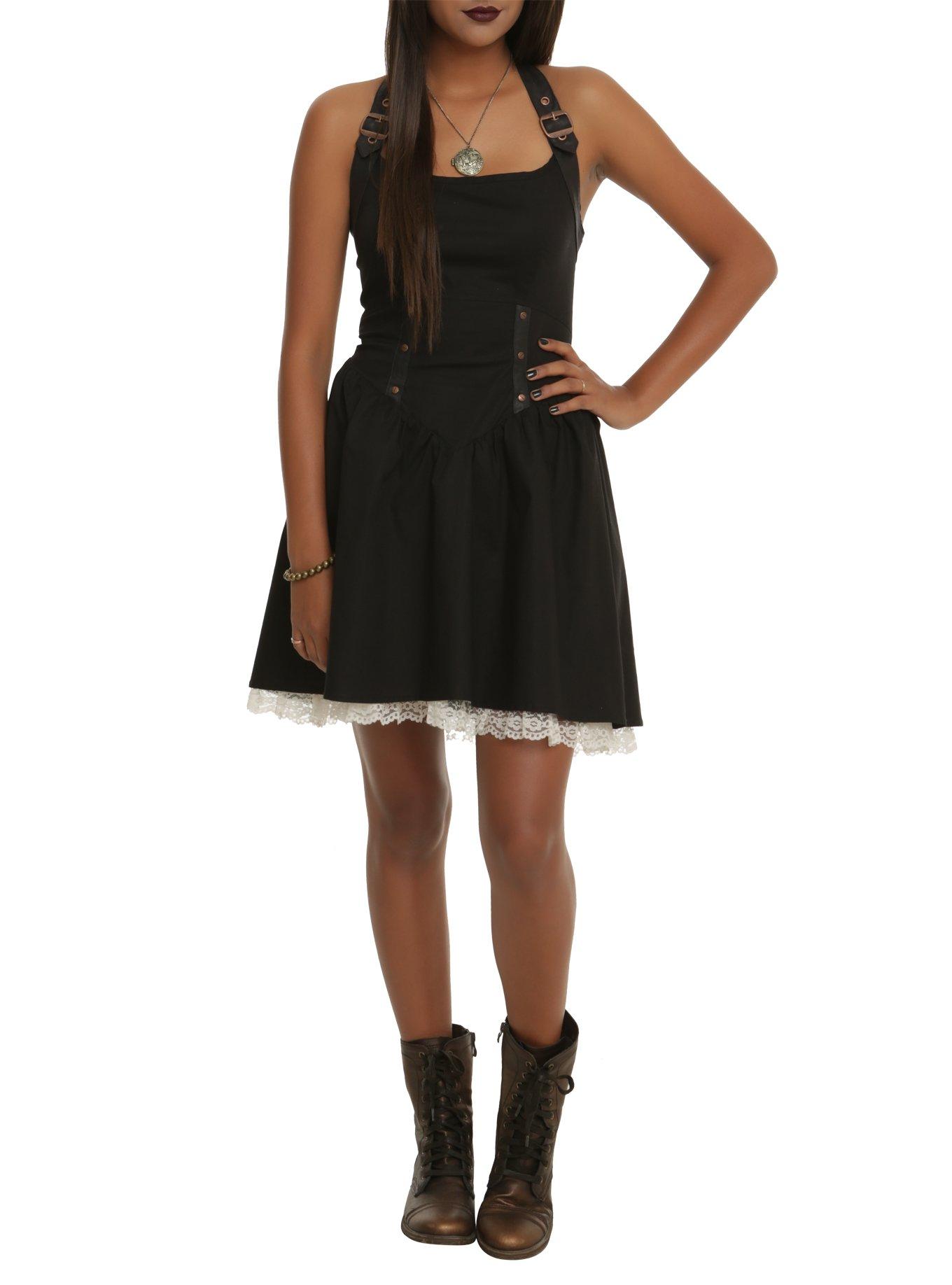 Black Strap Halter Dress, BLACK, hi-res