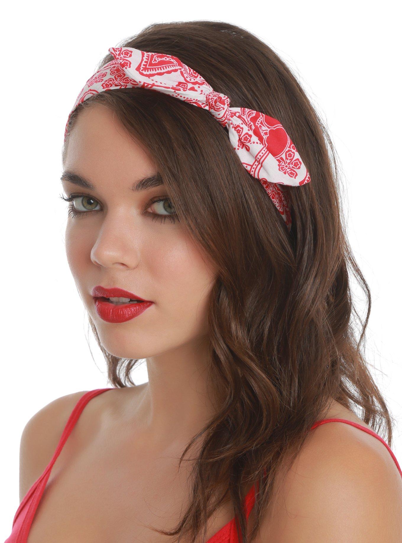 Red & White Bandana Stretchy Headband, , hi-res