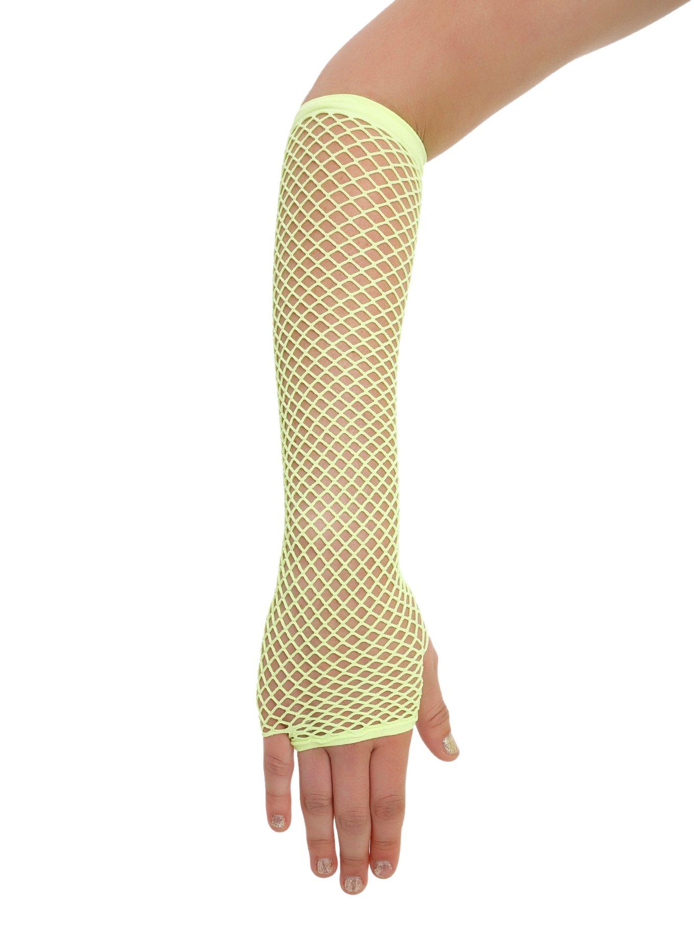 Neon Green Fishnet Fingerless Gloves, , hi-res