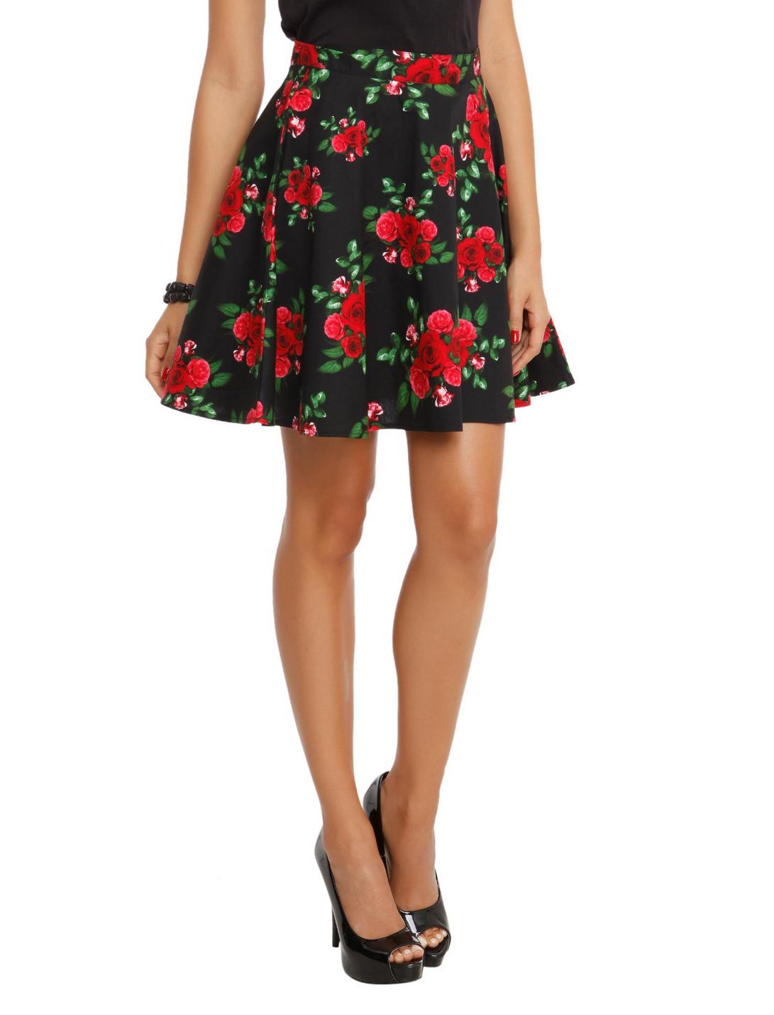 Hell Bunny Roses Skirt, BLACK, hi-res