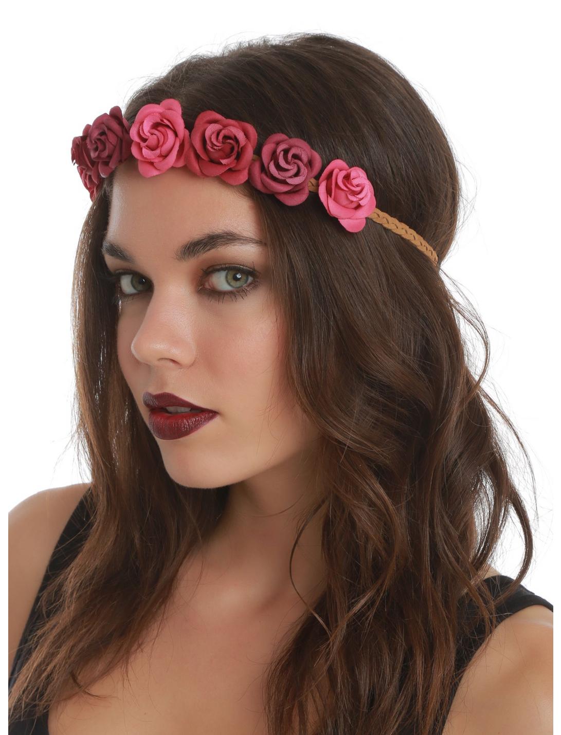 LOVEsick Pink & Burgundy Flower Stretchy Headband, , hi-res