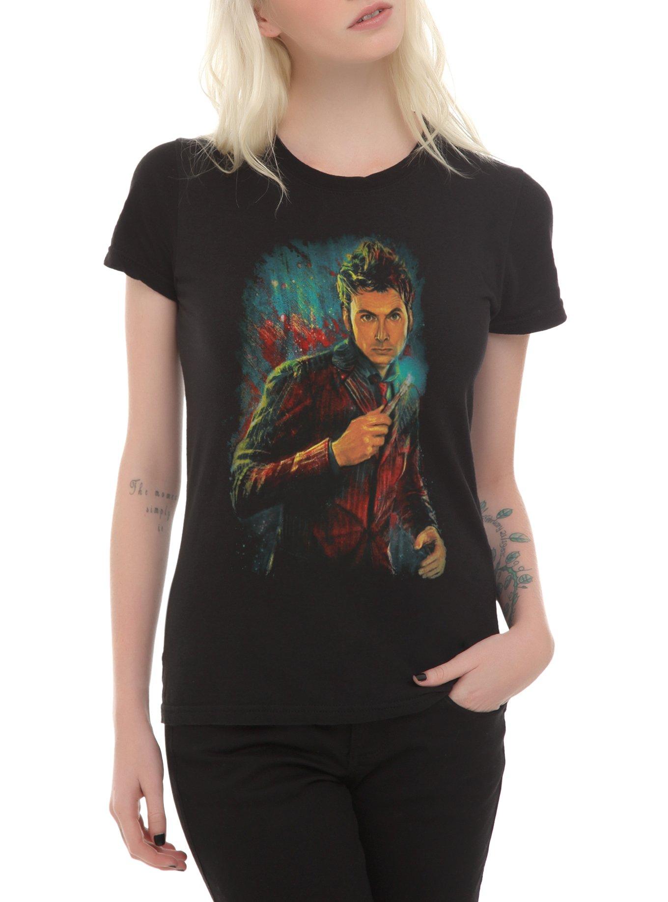 Doctor Who Tenth Doctor Comic Art Girls T-Shirt, BLACK, hi-res