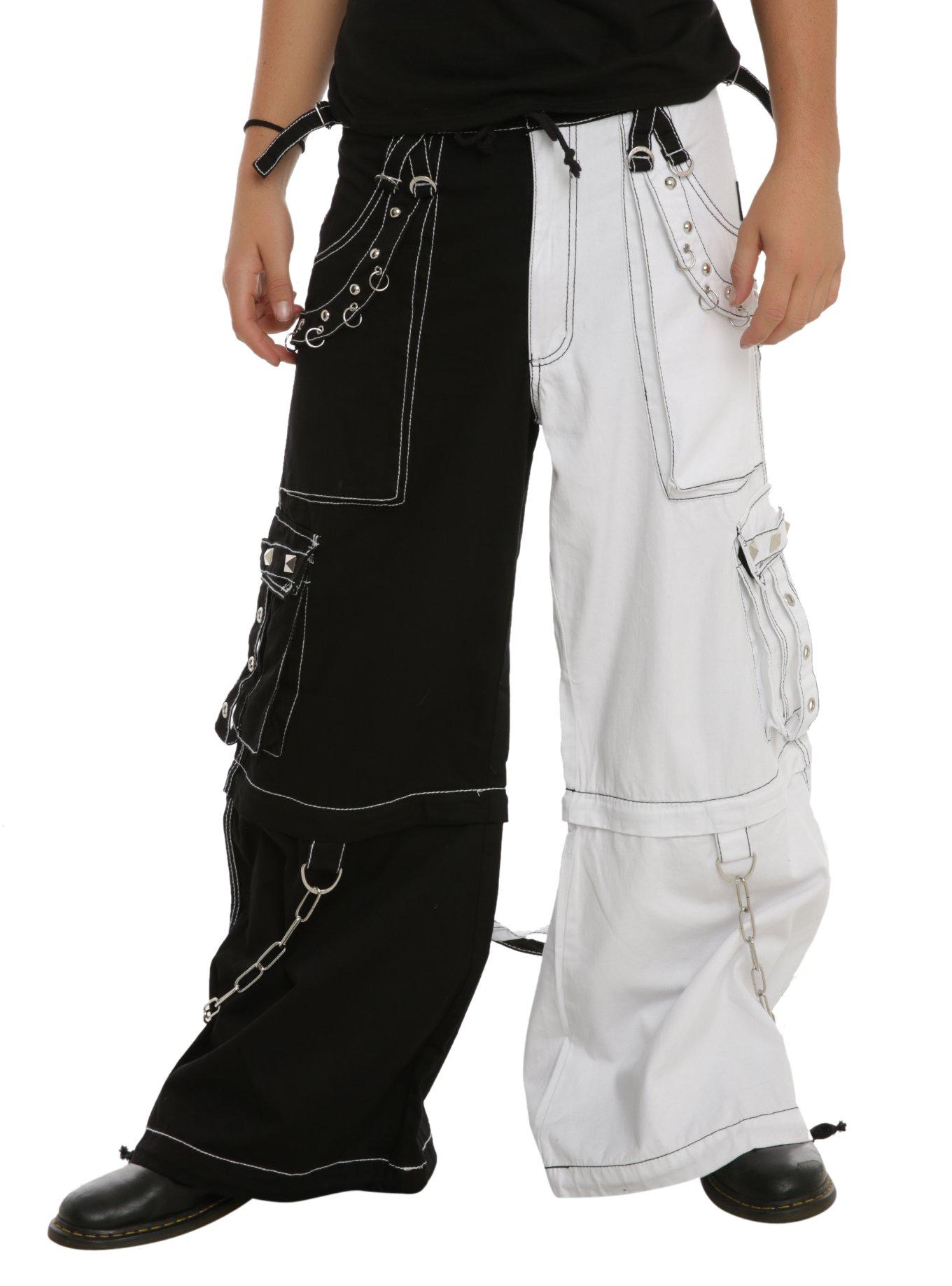 Tripp White & Black Split Leg Grommet Stud Pants, , hi-res