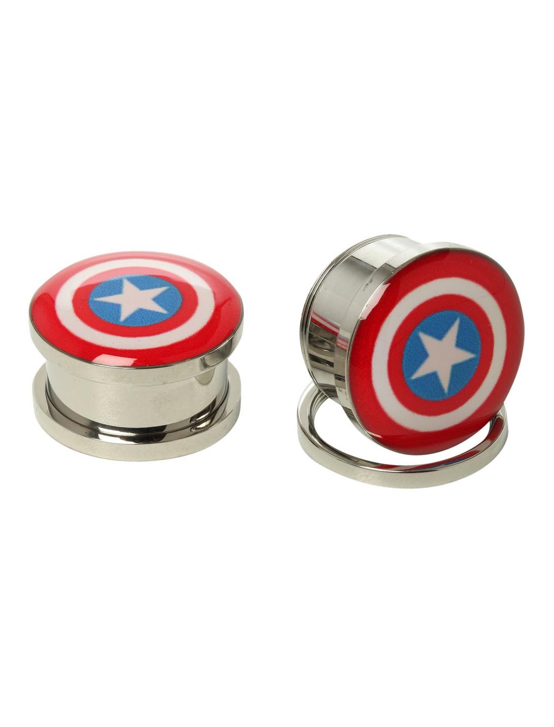 Steel Marvel Captain America Spool Plug 2 Pack, BLACK, hi-res