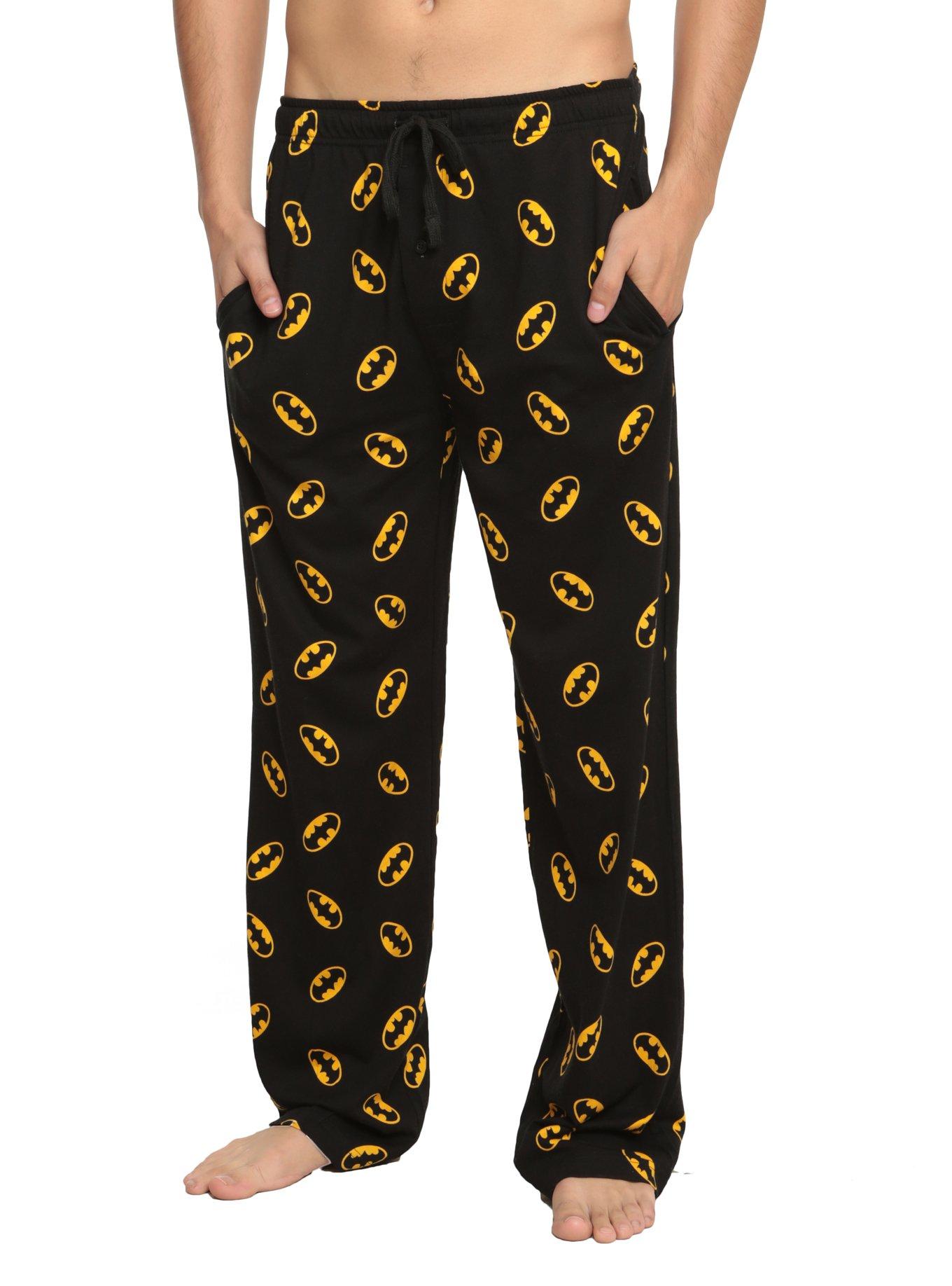 DC Comics Batman Logo Print Guys Pajama Pants, BLACK, hi-res