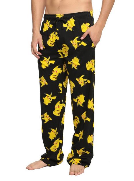 Mens Womens NEW Pokemon Pikachu Black Pajama Lounge Pants Size XS S M L XL  2XL