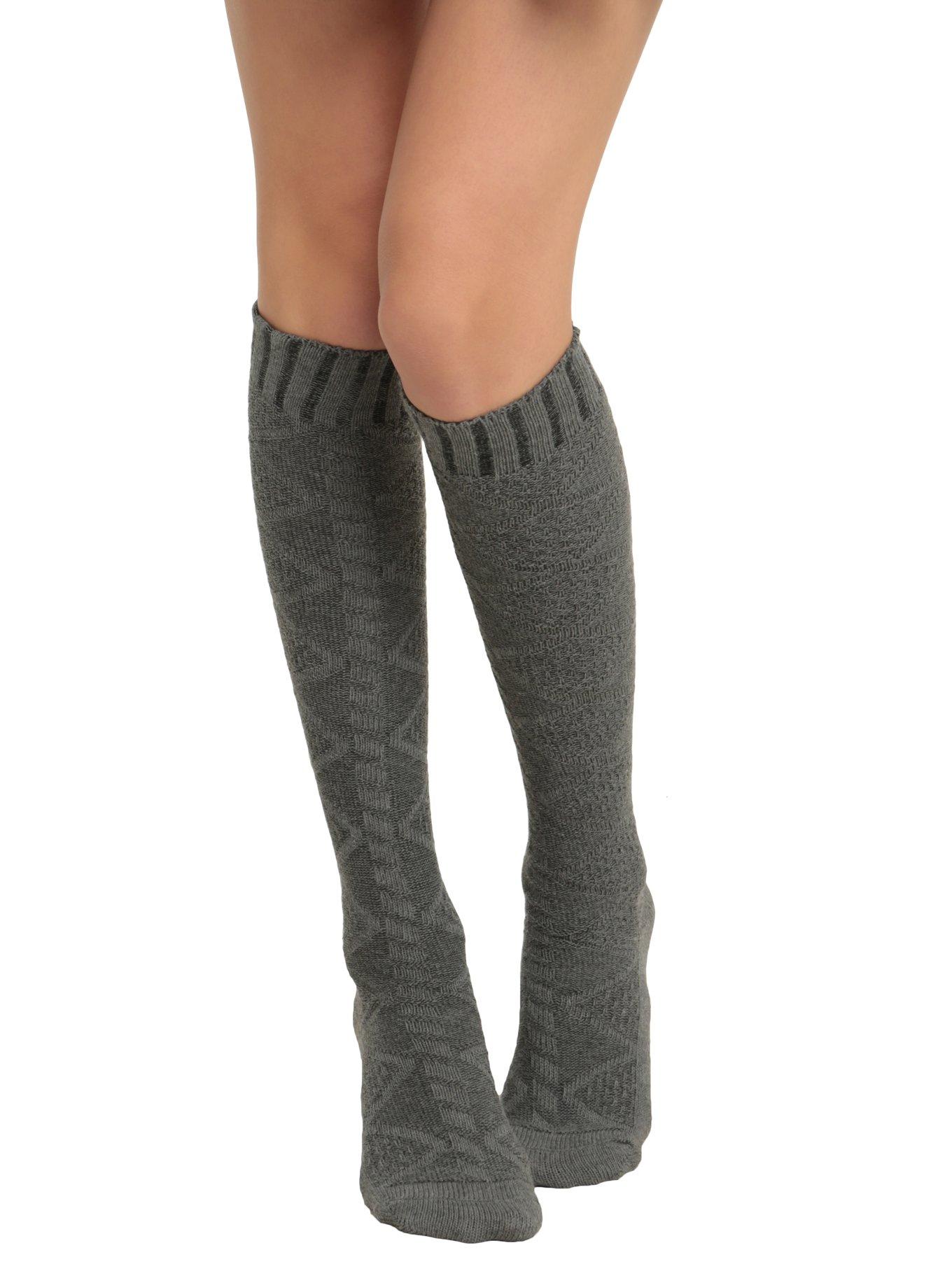 LOVEsick Grey Sweater Knit Over-The-Knee Socks, , hi-res