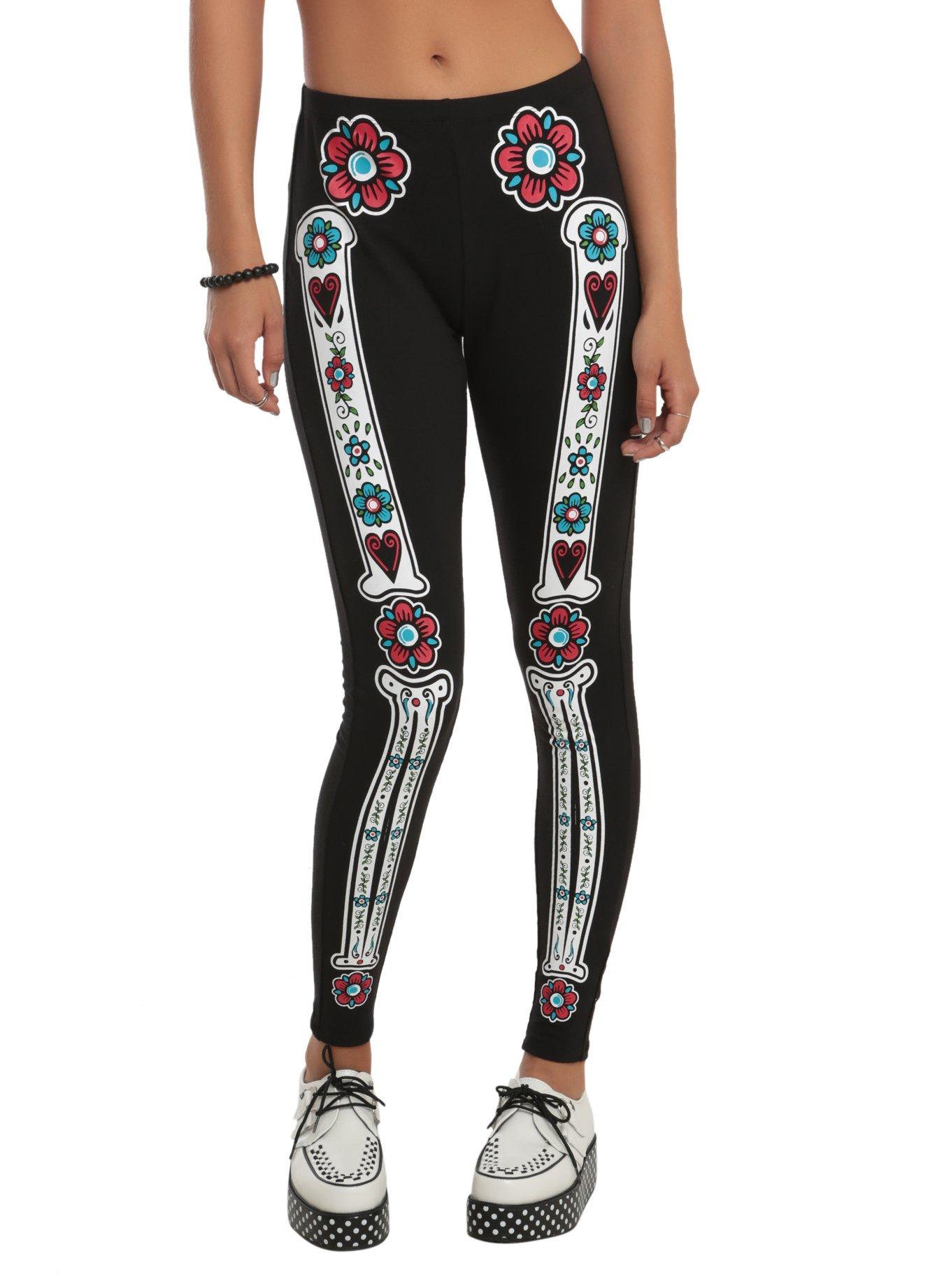 Day Of The Dead Skeleton Leggings, BLACK, hi-res