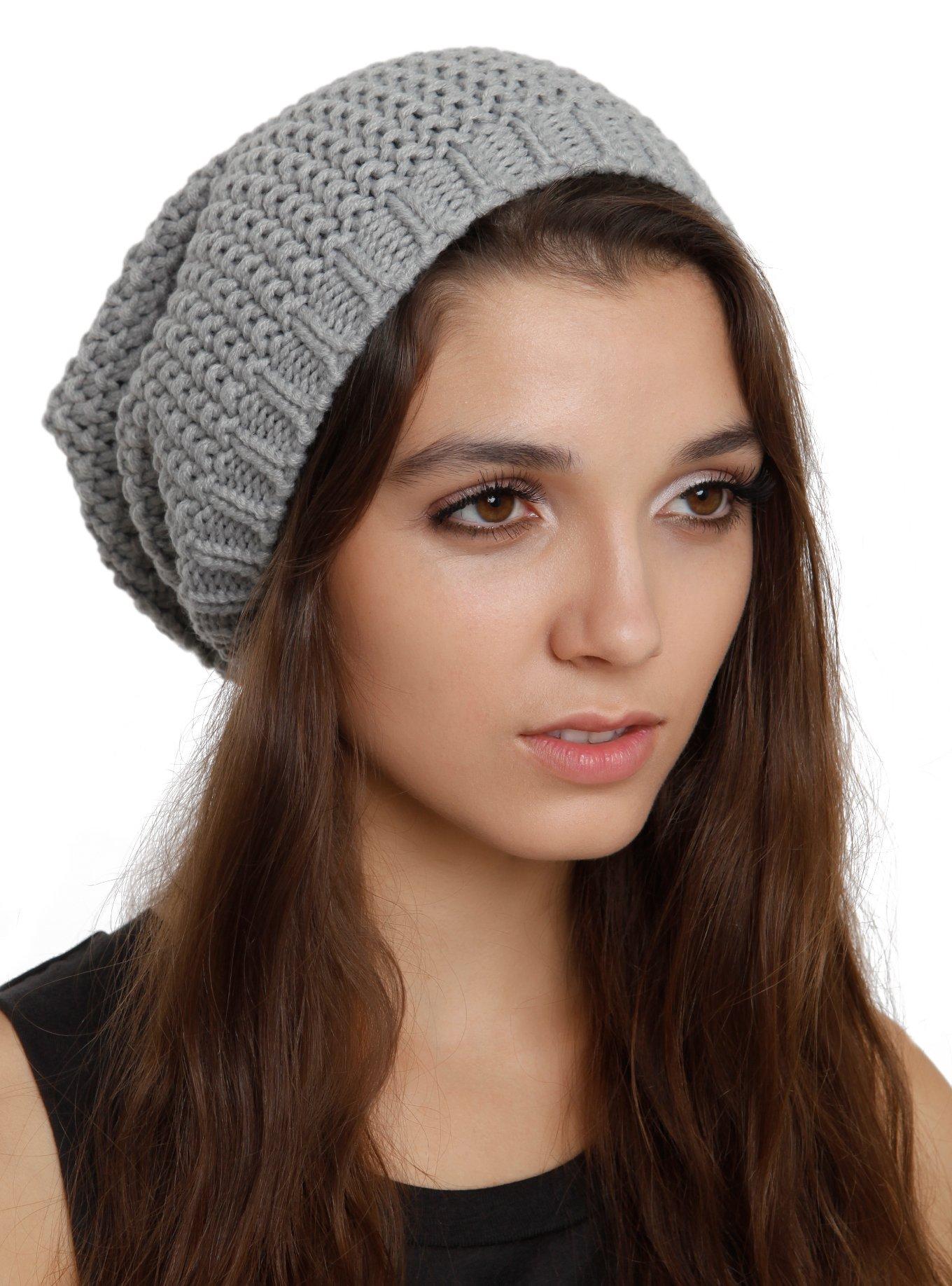 Grey Heavy Knit Slouch Beanie, , hi-res