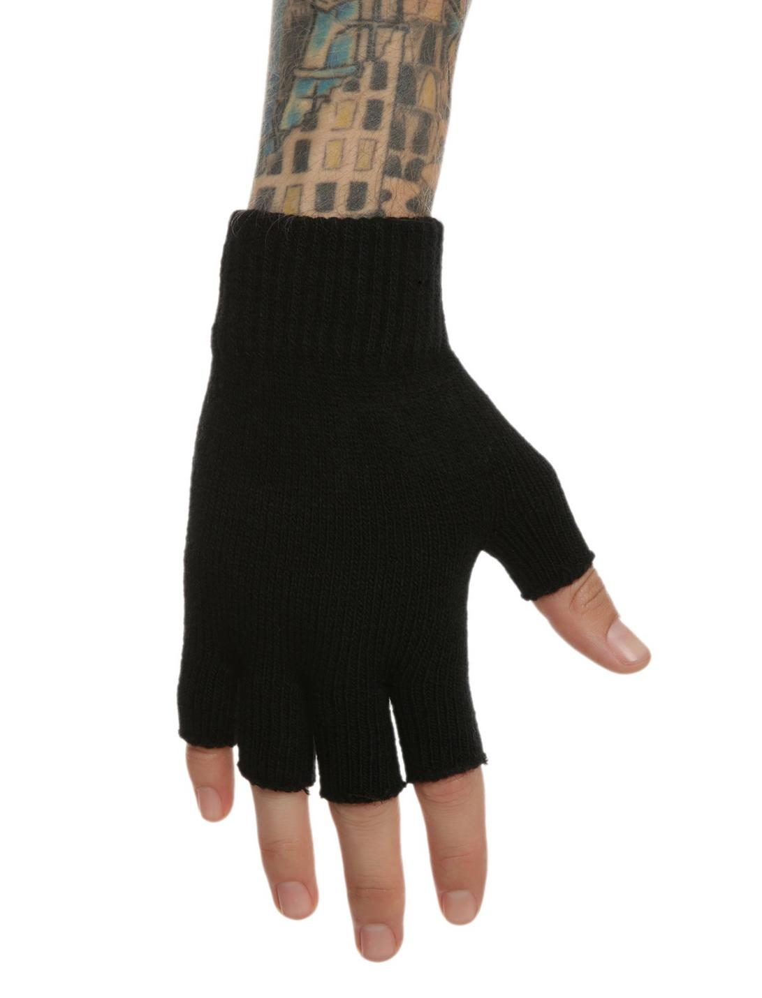 Black Knit Fingerless Gloves, , hi-res