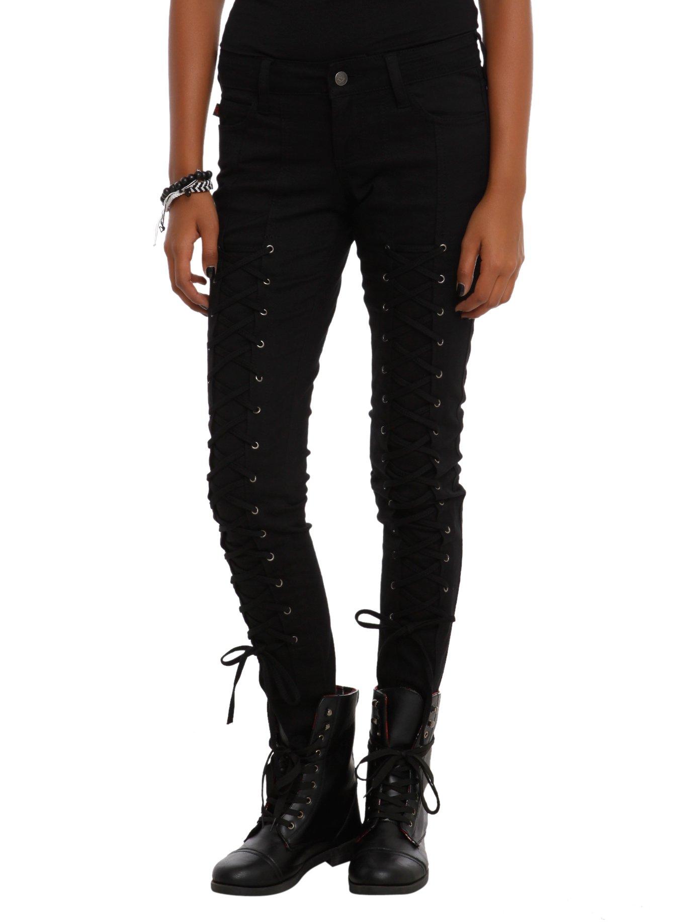 Royal Bones By Tripp Black Lace-Up Skinny Jeans, BLACK, hi-res