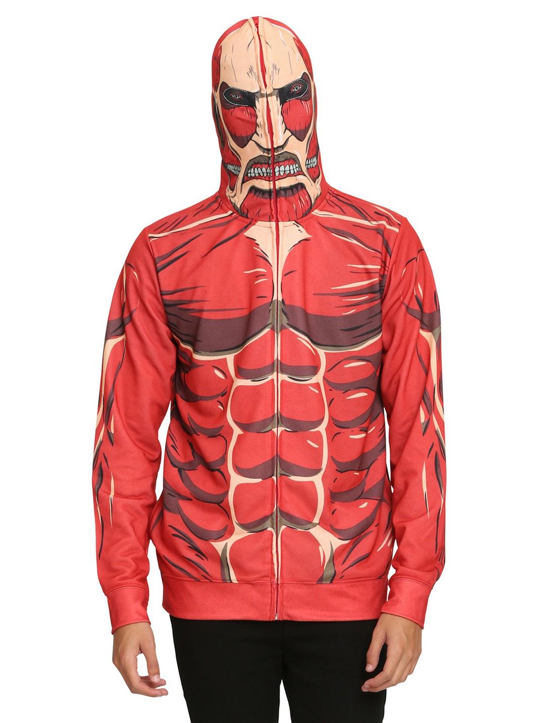 Attack On Titan Colossal Titan Costume Full Zip Hoodie, RED, hi-res