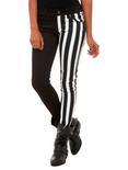 Royal Bones By Tripp Black & White Stripes Split Leg Skinny Jeans, BLACK, hi-res