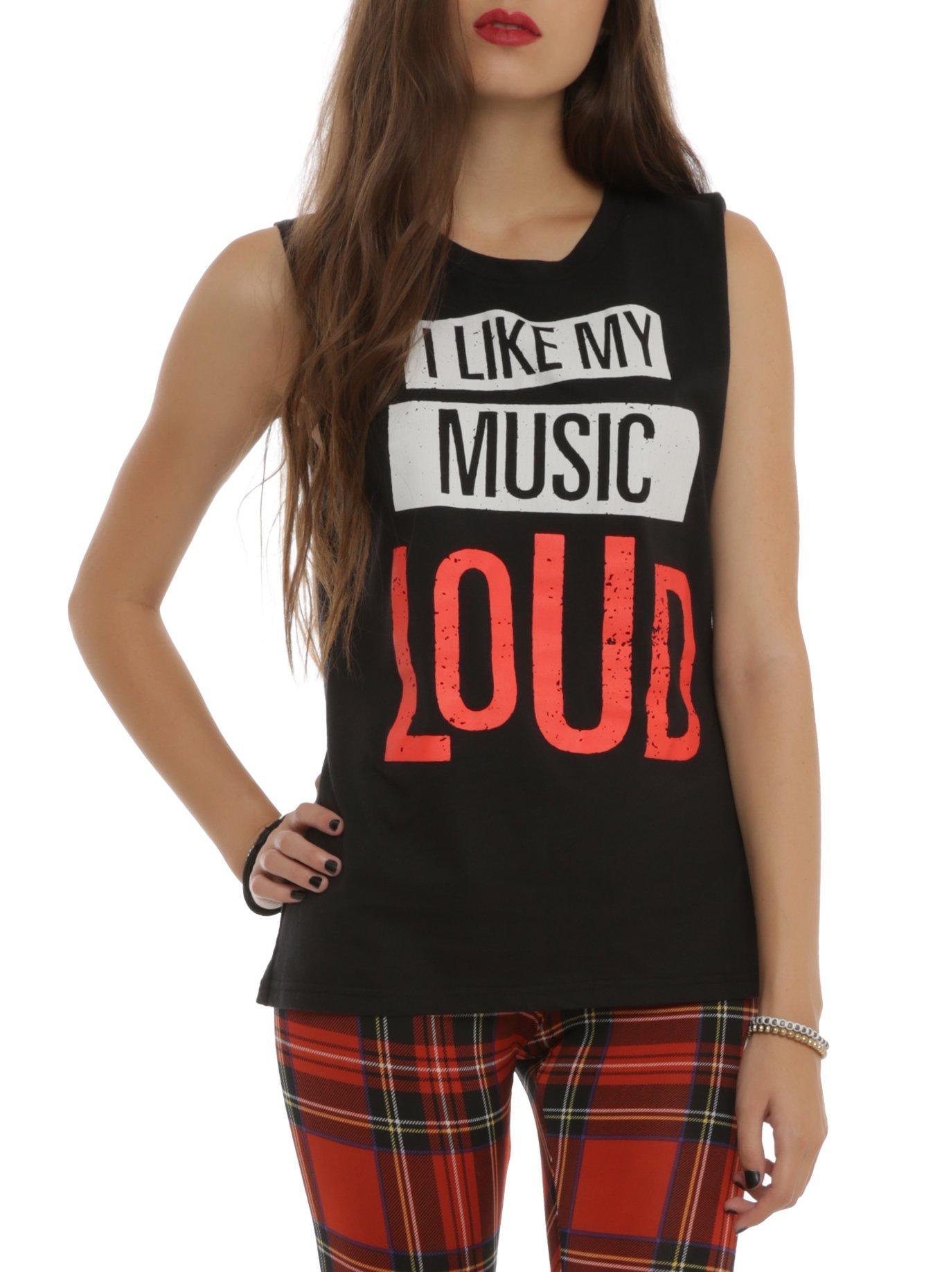 I Like My Music Loud Girls Muscle Top, BLACK, hi-res