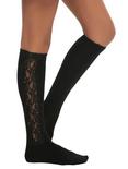 LOVEsick Black Lace Side Panel Knee-High Socks, , hi-res