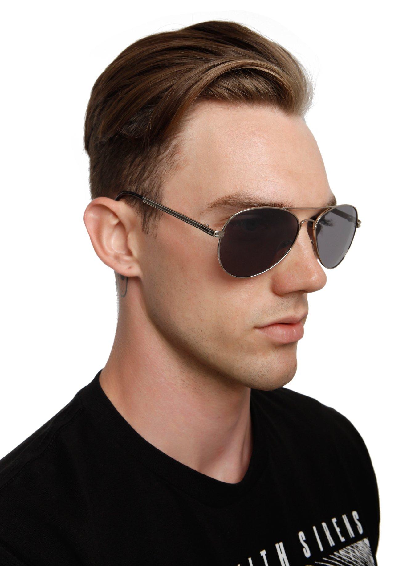 Silver Smoke Lens Aviator Sunglasses, , hi-res