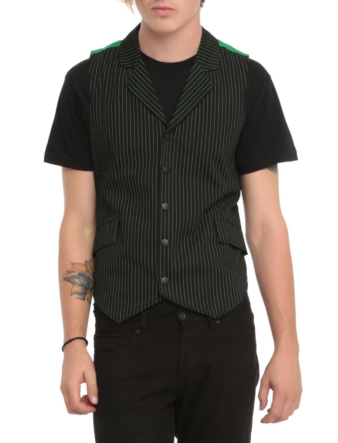 Tripp Green Pinstripe Vest, BLACK, hi-res