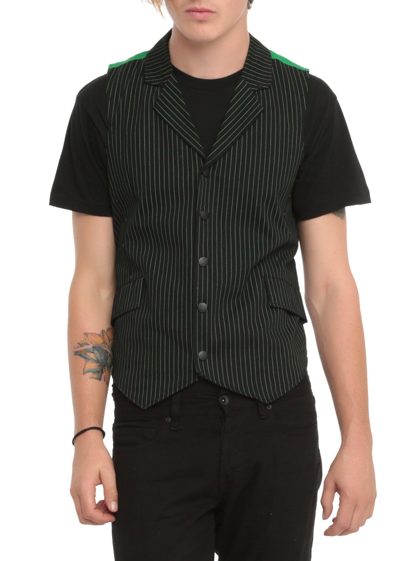 Tripp Green Pinstripe Vest, BLACK, hi-res