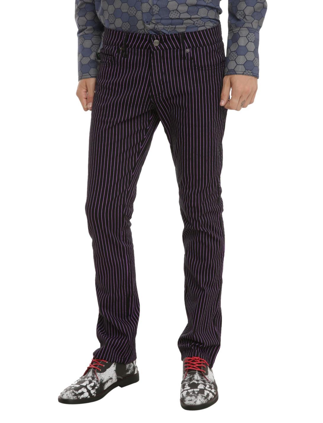 Tripp Black And Purple Pinstripe Pants, BLACK, hi-res