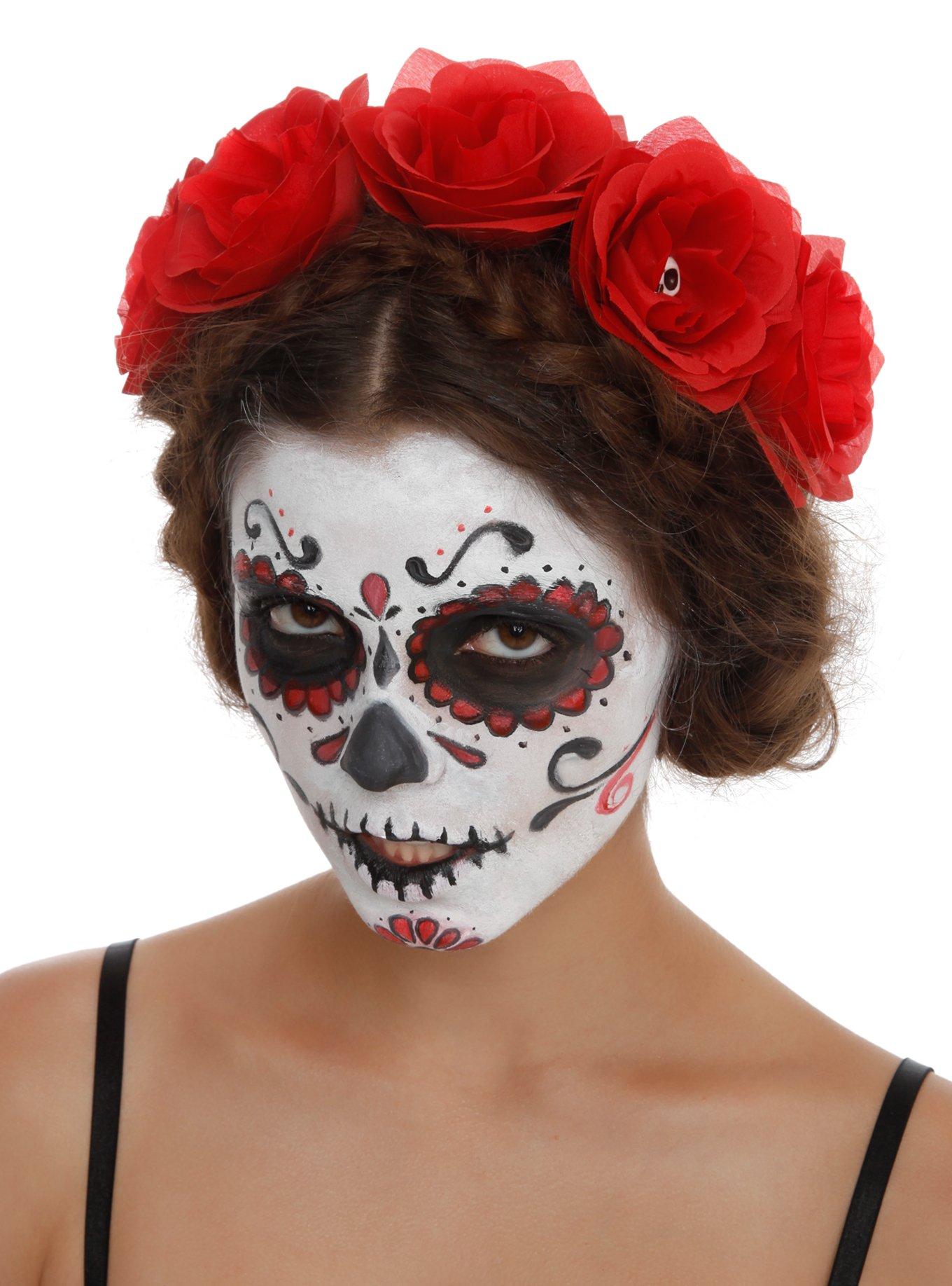 Red Rose And Skull Stretch Headband, , hi-res