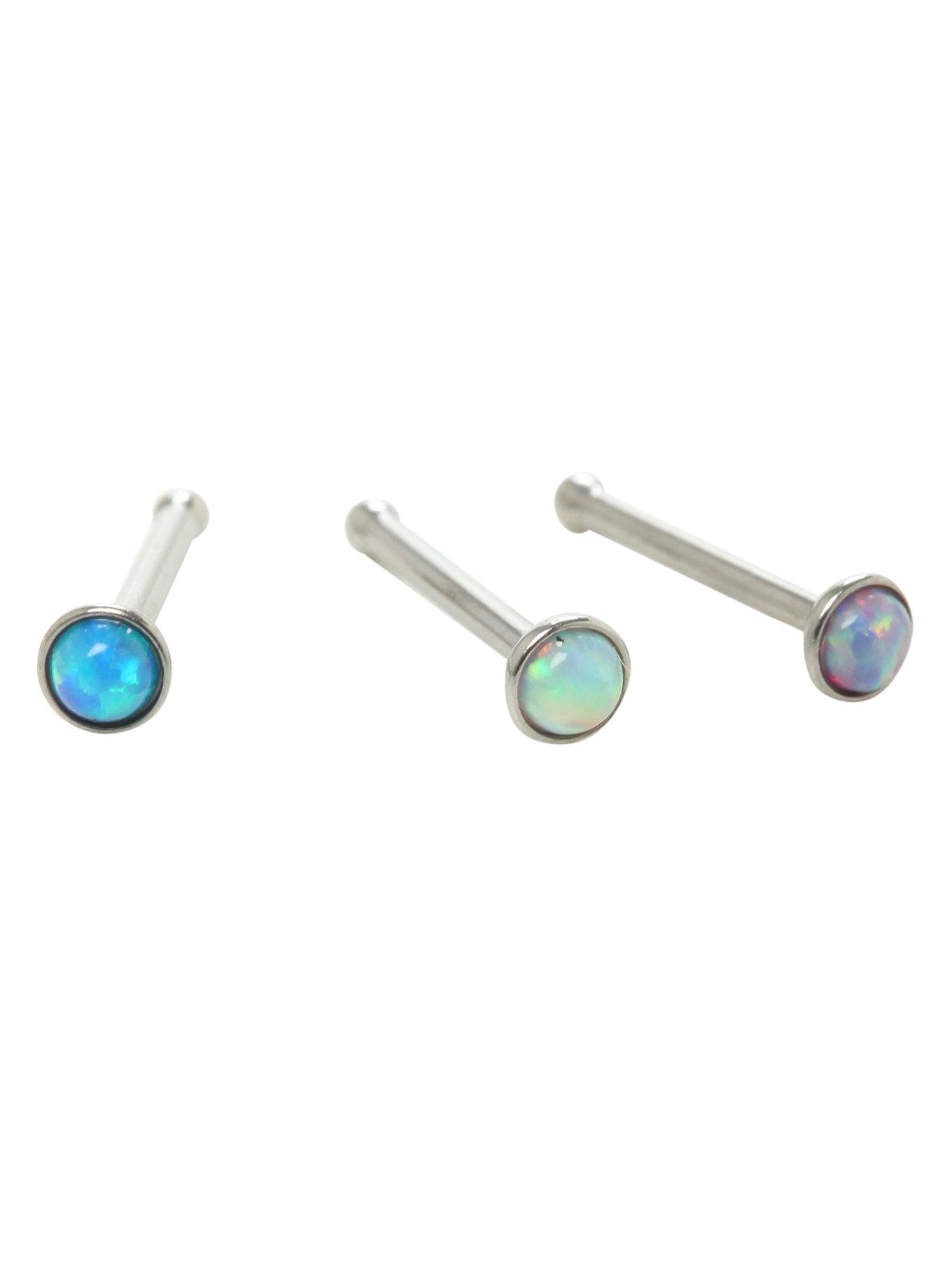 20G Steel Synthetic Opal Nose Bone 3 Pack, MULTI, hi-res