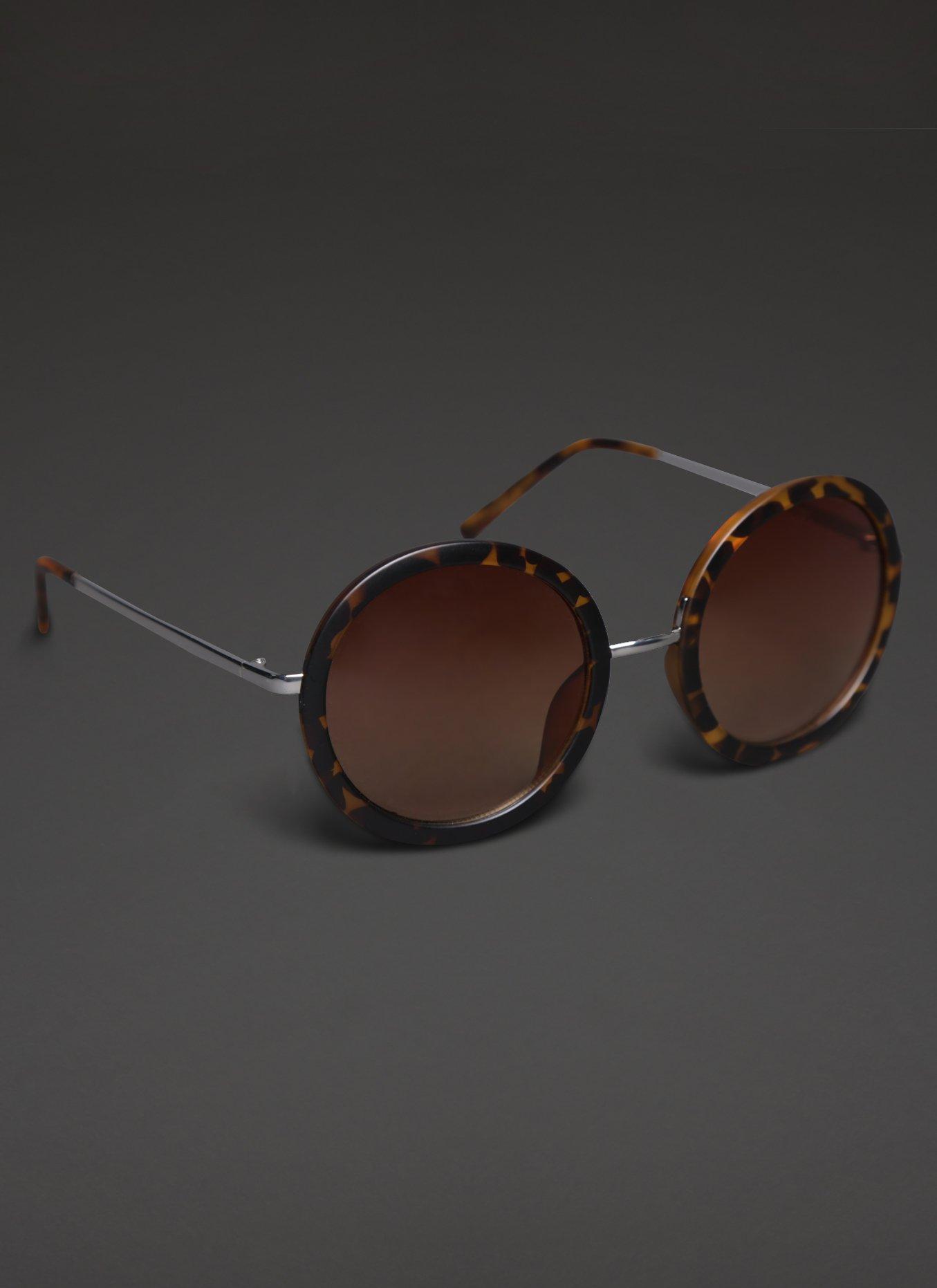 Oversized Round Tortoise Shell Sunglasses, , hi-res