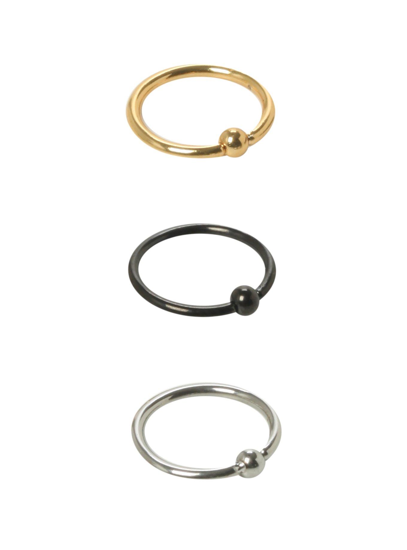 18G Steel Gold Black Nose Hoop 3 Pack, GOLD, hi-res