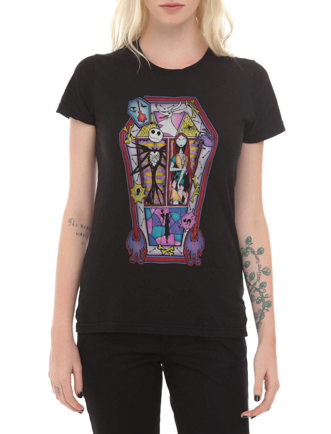 The Nightmare Before Christmas Jack And Sally Stained Glass Girls T-Shirt, BLACK, hi-res