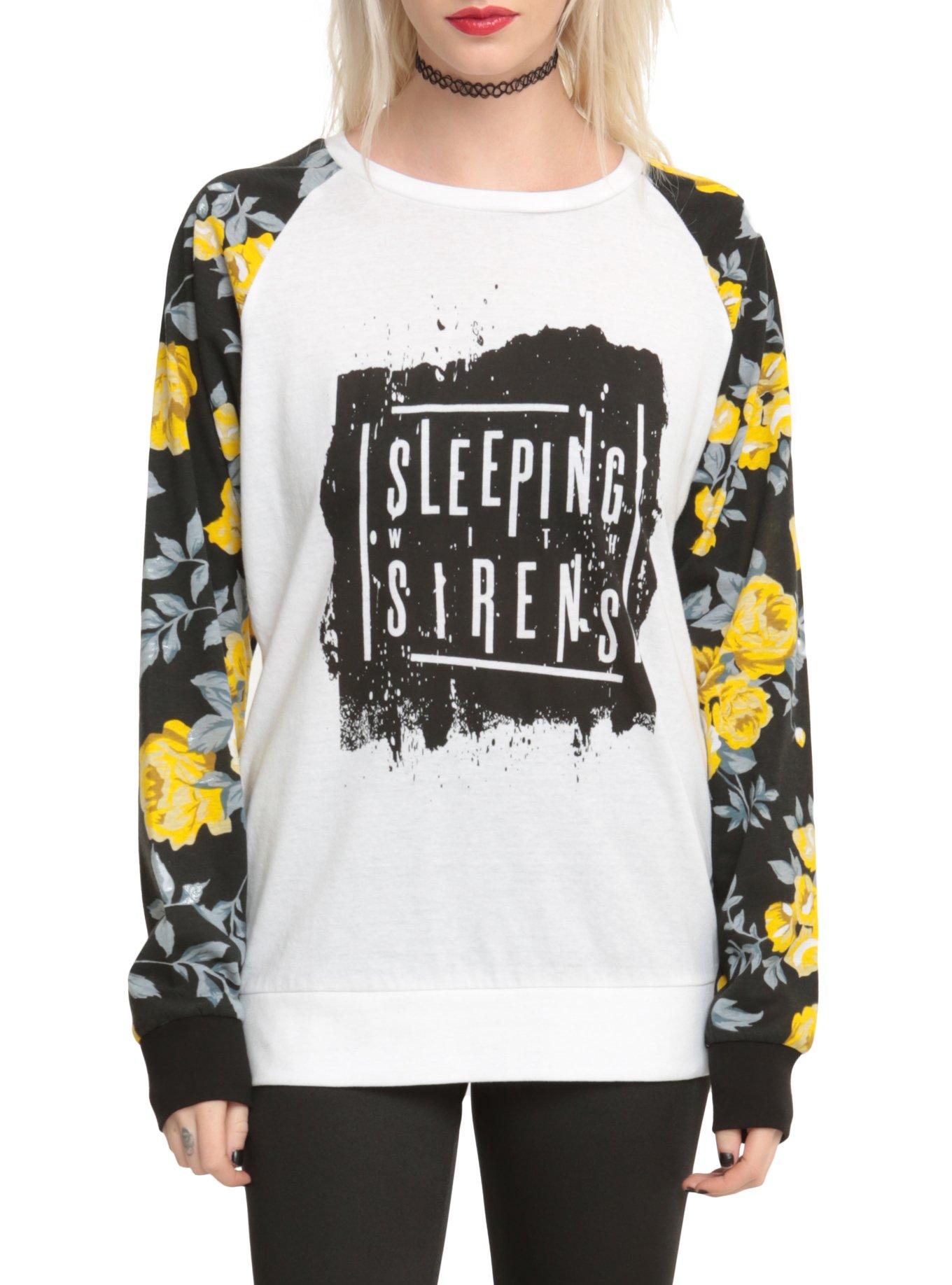 Sleeping With Sirens Floral Sleeve Girls Pullover Top, BLACK, hi-res