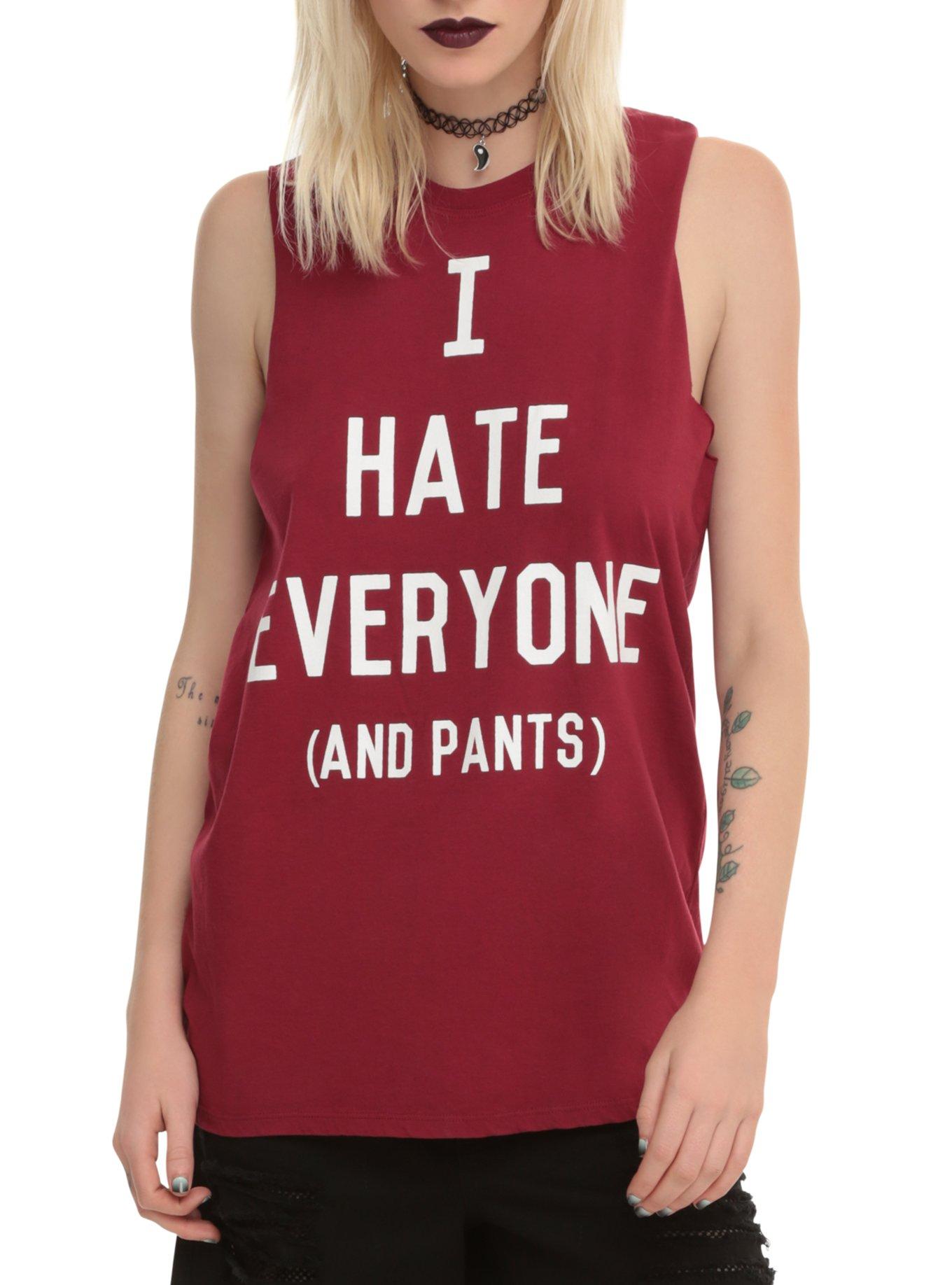 I Hate Everyone (And Pants) Girls Muscle Top, BURGUNDY, hi-res