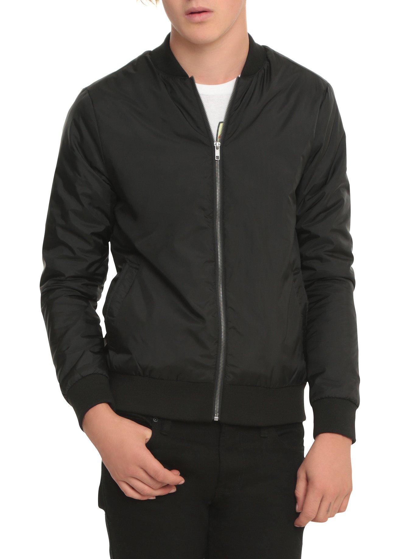 RUDE Black Nylon Bomber Jacket, BLACK, hi-res