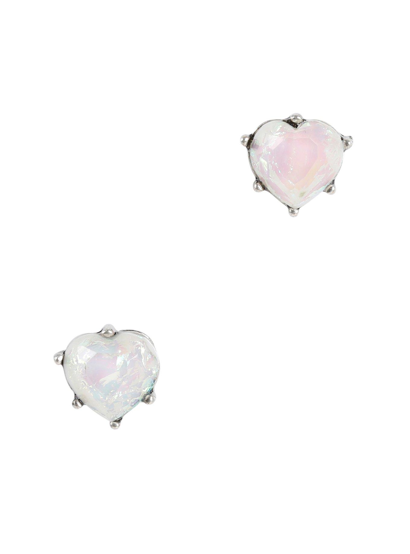 Opal Heart Crown Stud Earrings, , hi-res