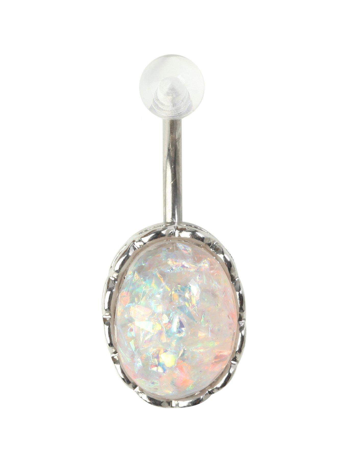 14G Steel Large Opal Navel Barbell, , hi-res