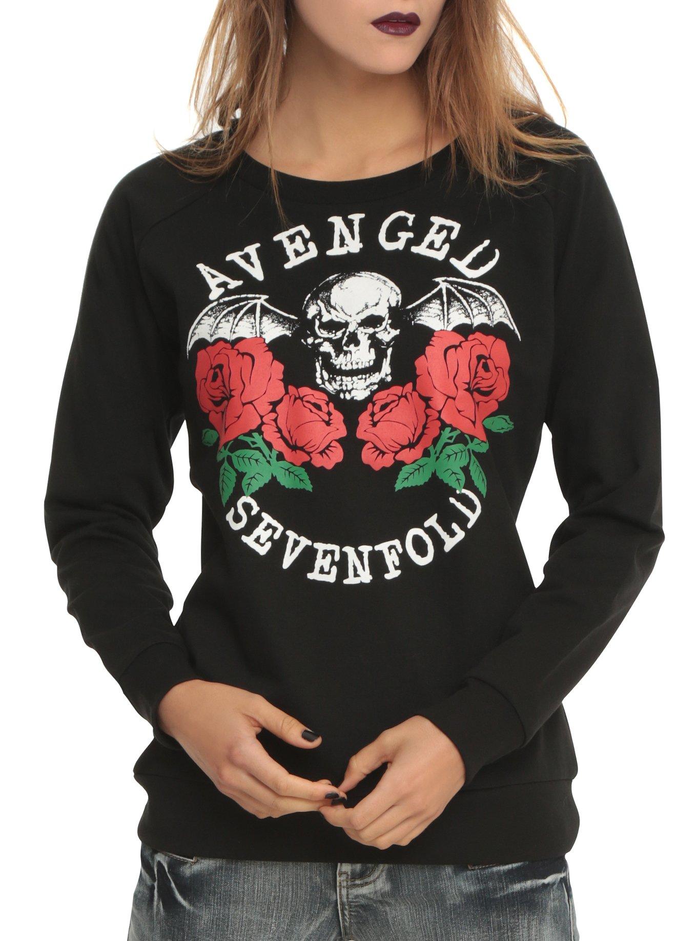 Avenged Sevenfold Death Bat Roses Pullover Top, BLACK, hi-res
