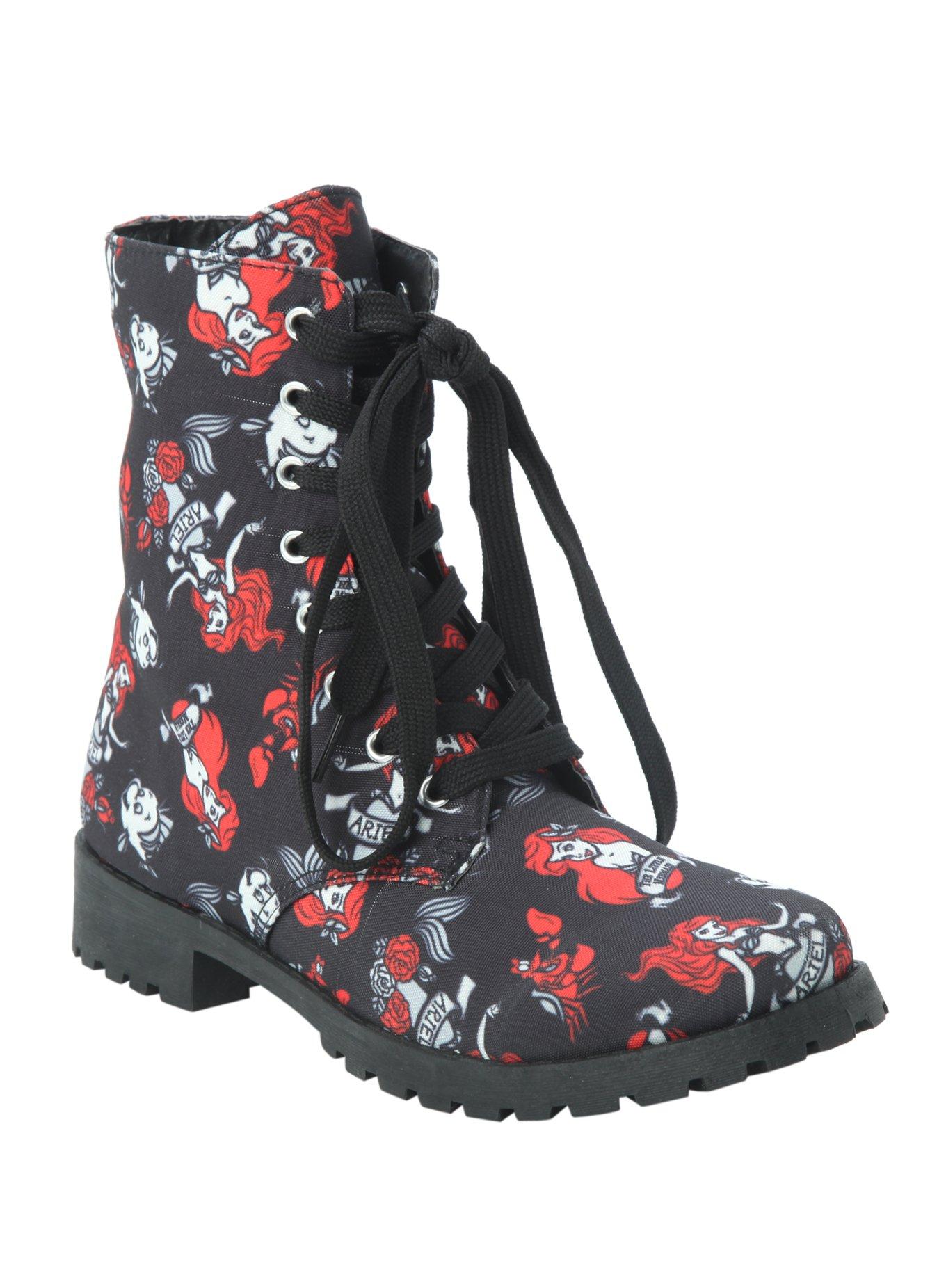 Disney The Little Mermaid Ariel & Flounder Combat Boot, BLACK, hi-res