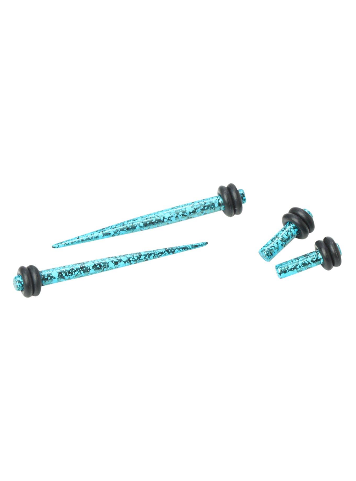 Acrylic Neon Blue Splatter Micro Taper And Plug 4 Pack, LIGHT BLUE, hi-res