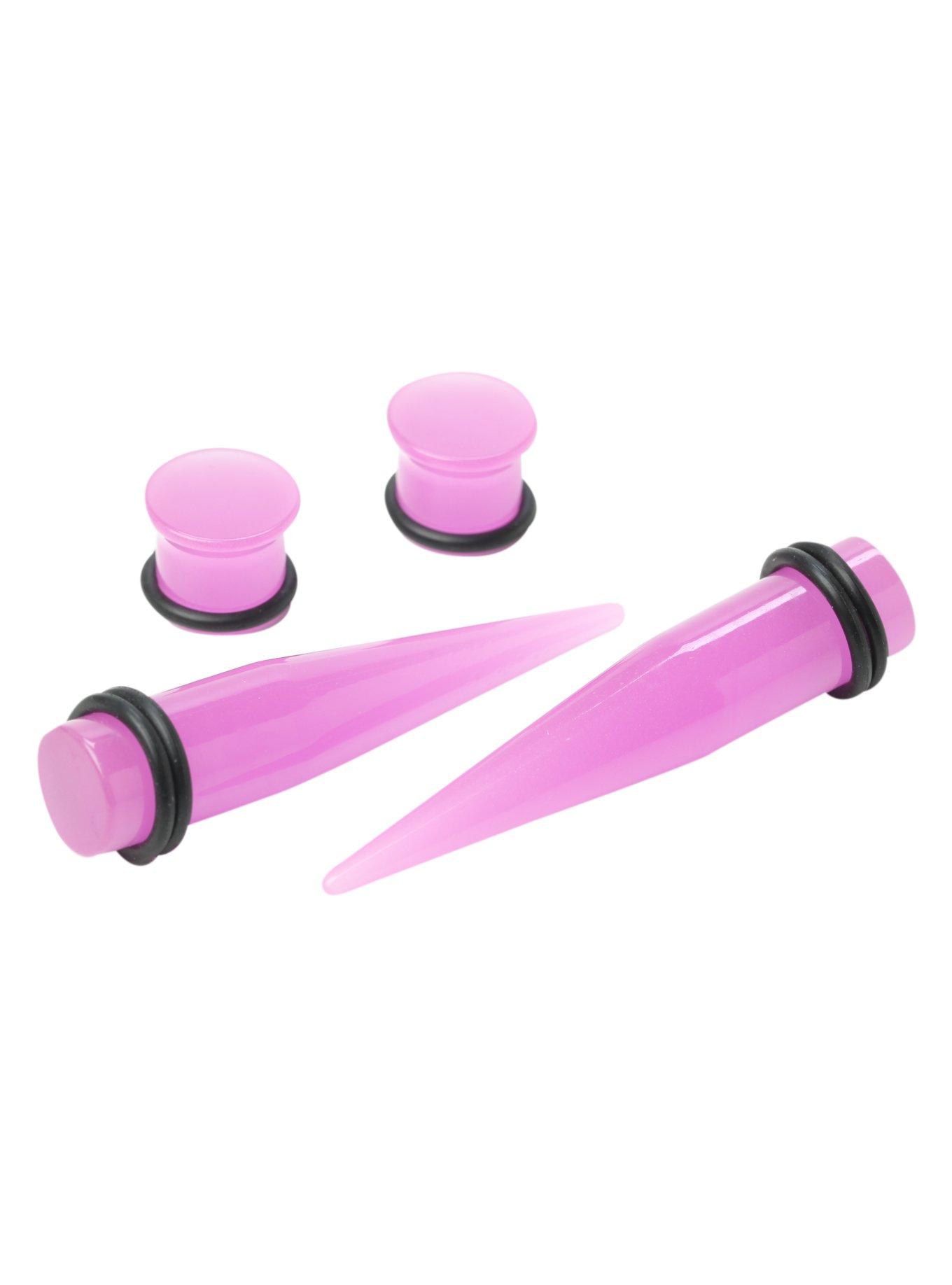 Acrylic Pink Glow-In-The-Dark Taper And Plug 4 Pack, BLACK, hi-res