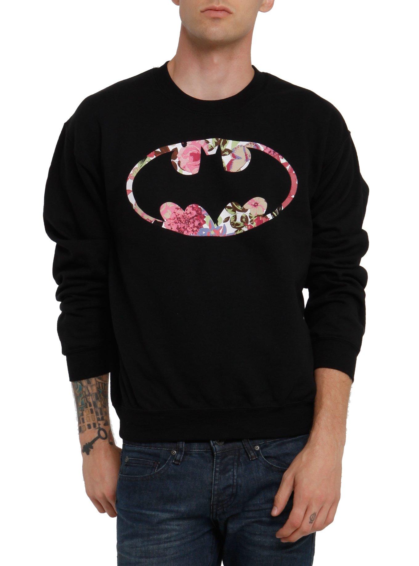 DC Comics Batman Floral Crewneck Sweatshirt, BLACK, hi-res