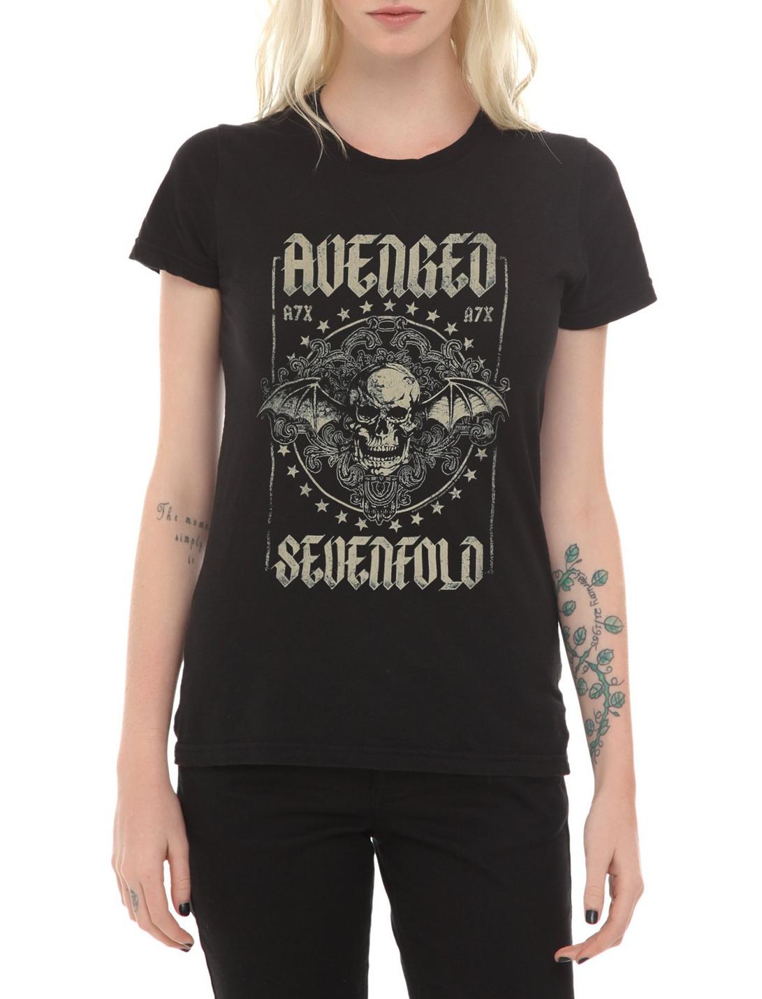 Avenged Sevenfold Death Bat Stars Girls T-Shirt, BLACK, hi-res