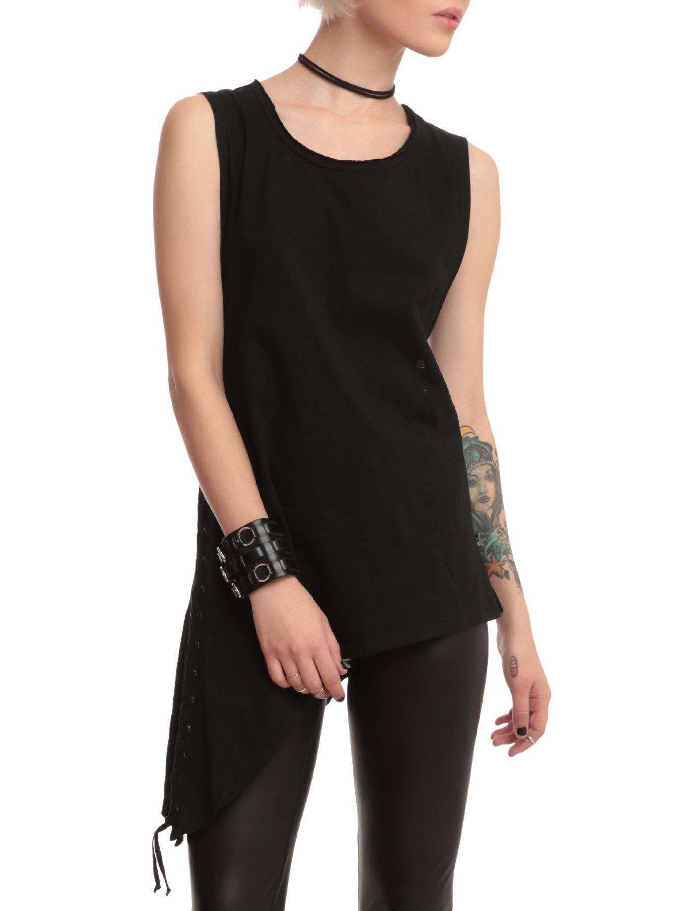 Joan Jett Tripp NYC Asymmetrical Tank Top, BLACK, hi-res