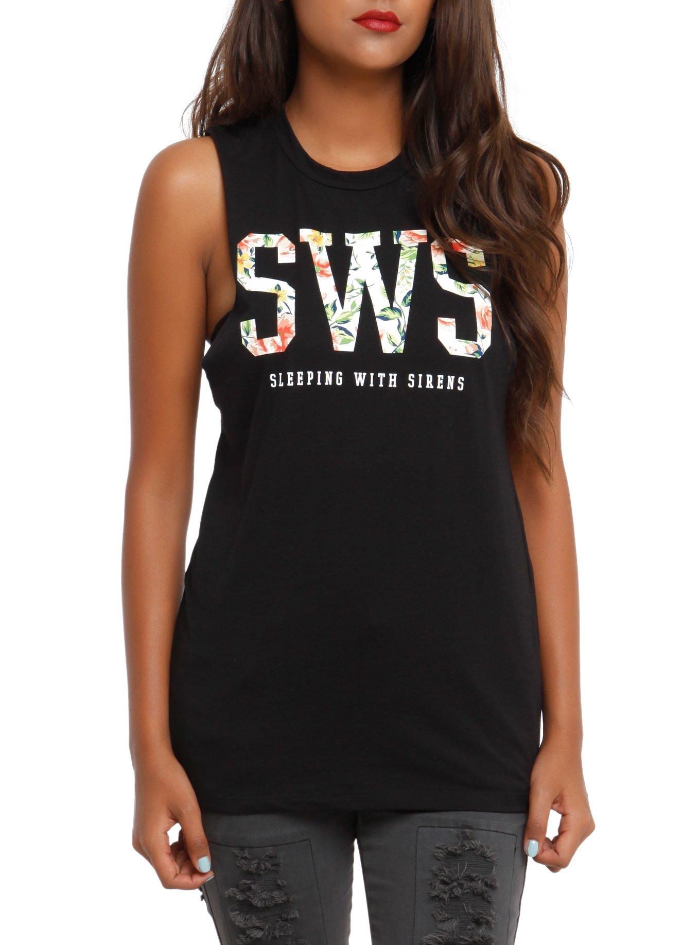 Sleeping With Sirens SWS Floral Muscle Girls Top, BLACK, hi-res