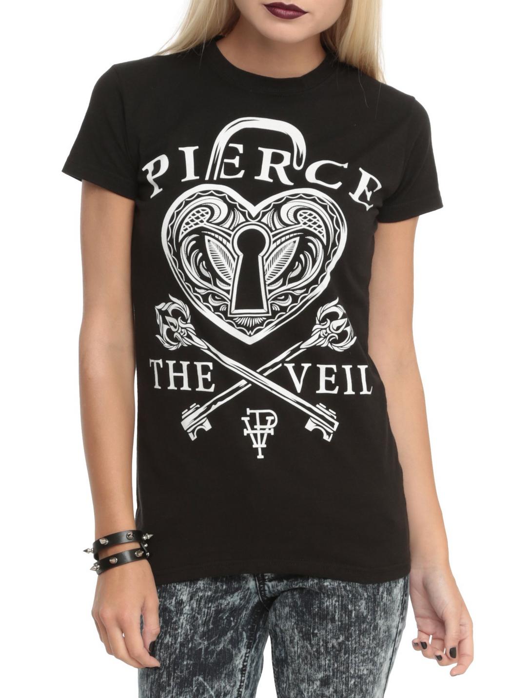 Pierce The Veil Heart Lock Girls T-Shirt, BLACK, hi-res
