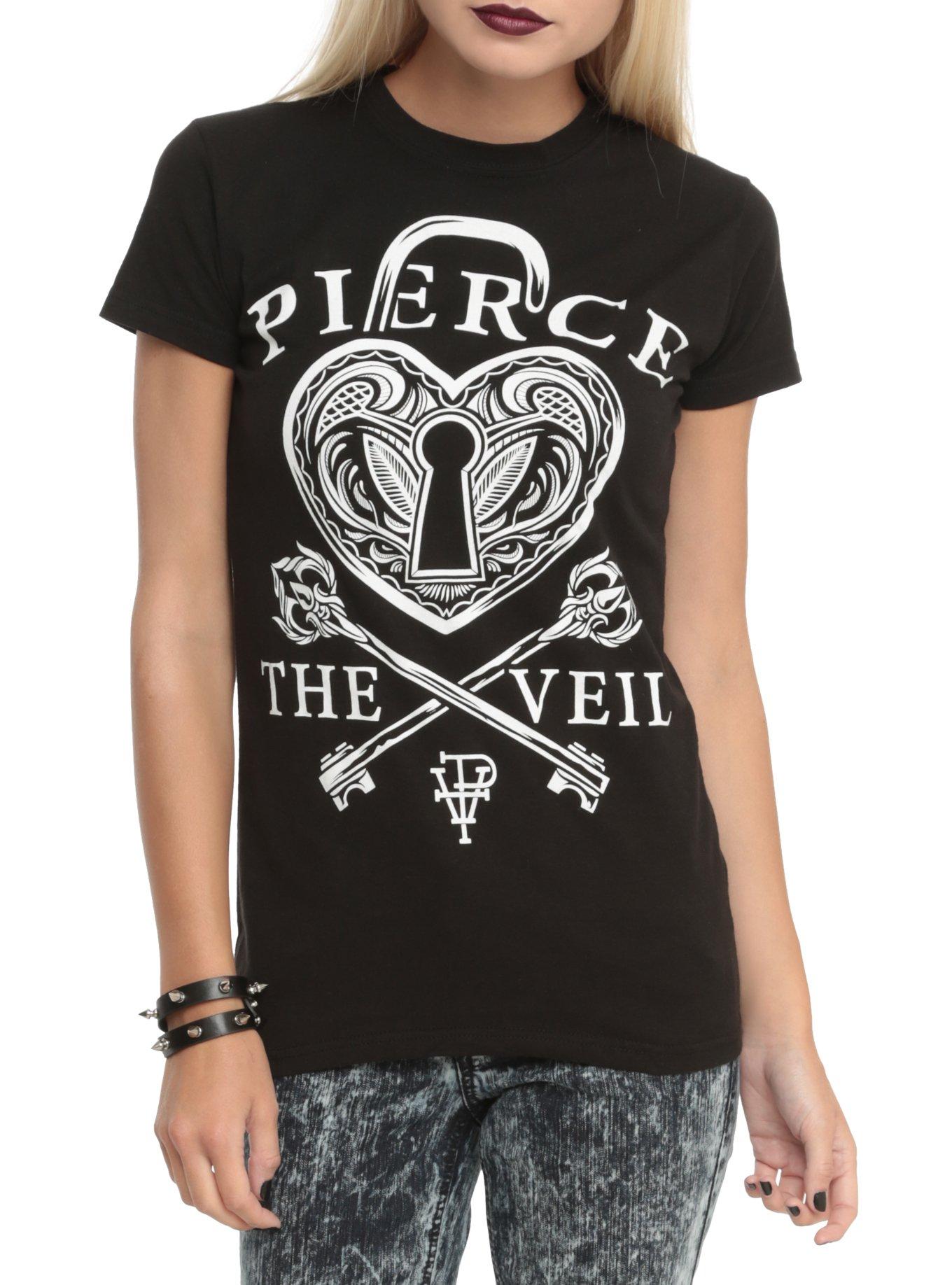 Pierce The Veil Heart Lock Girls T-Shirt, BLACK, hi-res