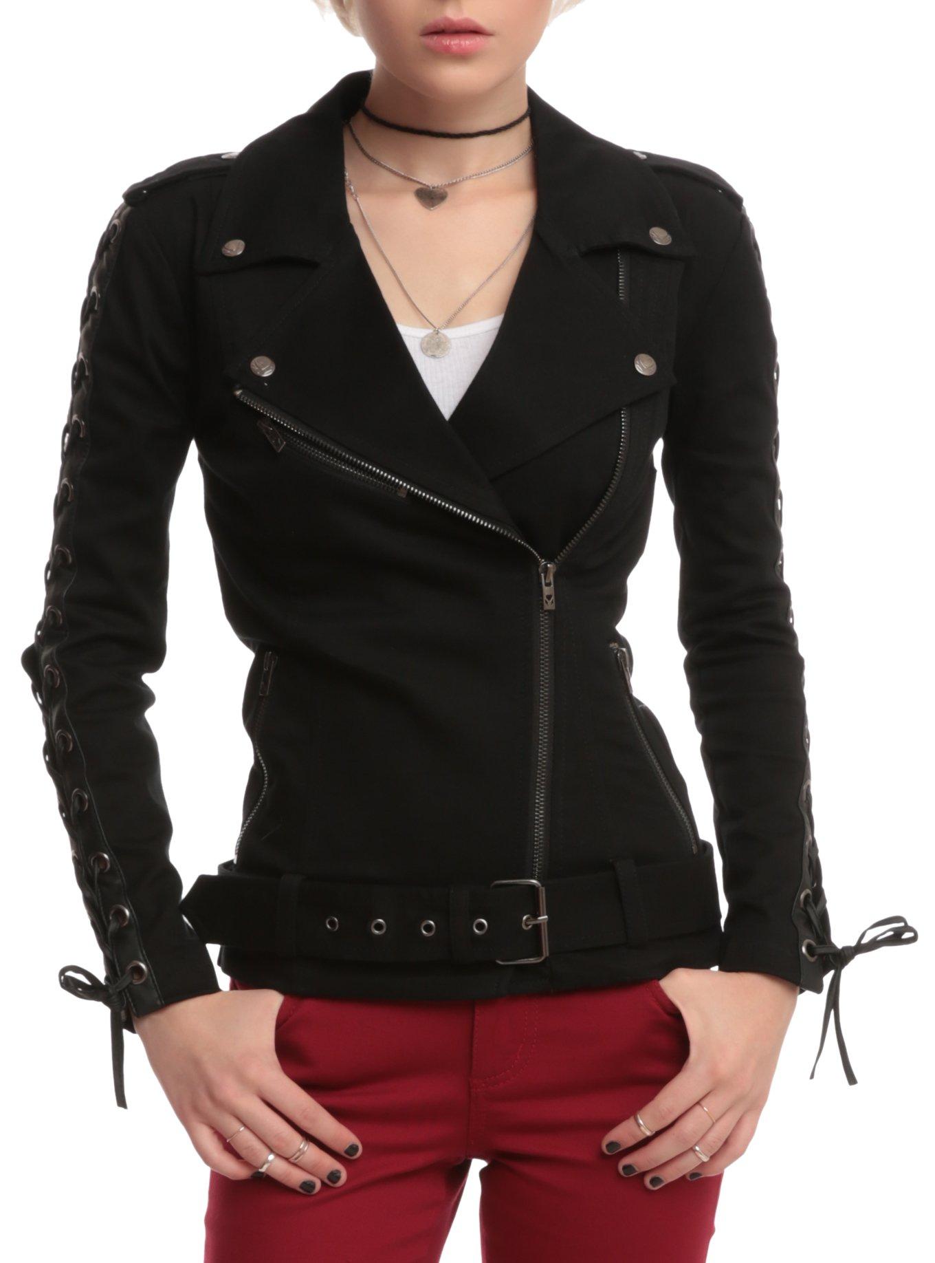 Joan Jett Tripp NYC Black Twill Moto Jacket, BLACK, hi-res