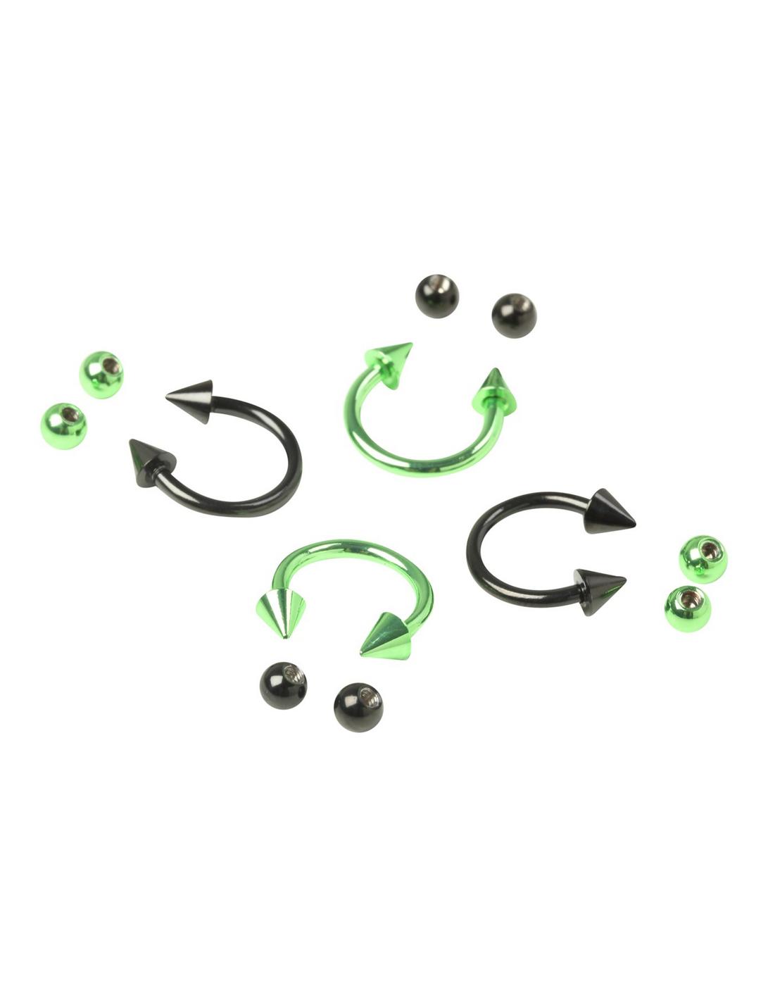 Steel Black And Green Circular Barbell 4 Pack, BLACK, hi-res