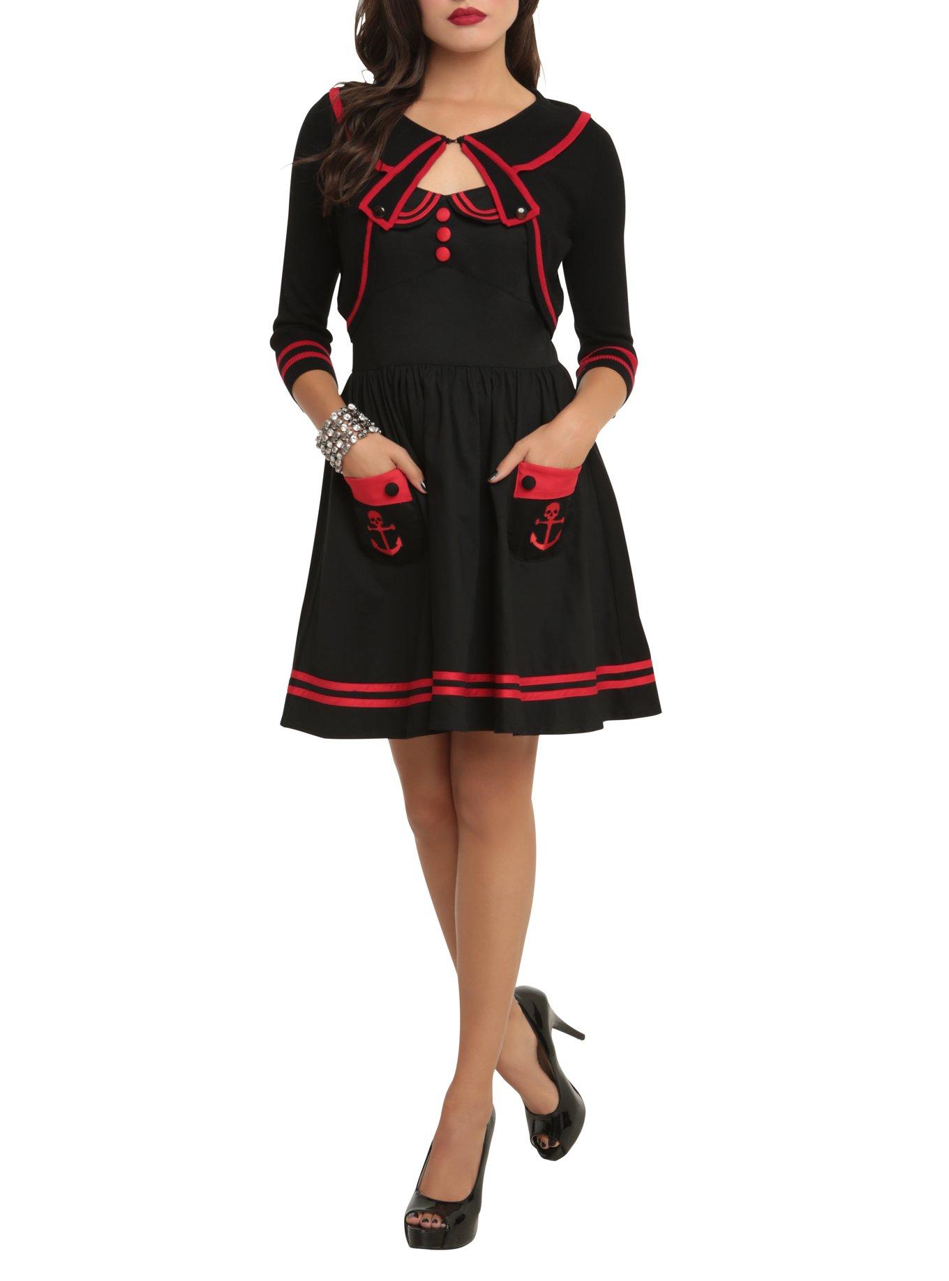 Hell Bunny Red And Black Sailor Bolero, BLACK, hi-res