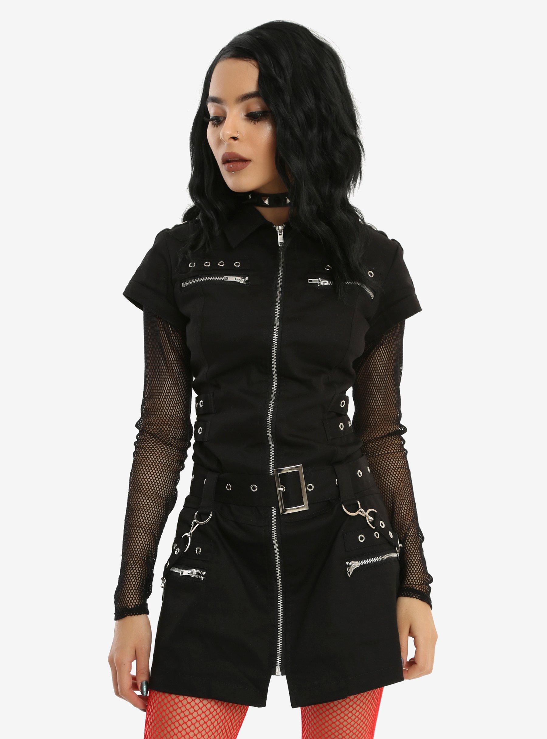 Hearts & Roses Zipper Bondage Dress, BLACK, hi-res