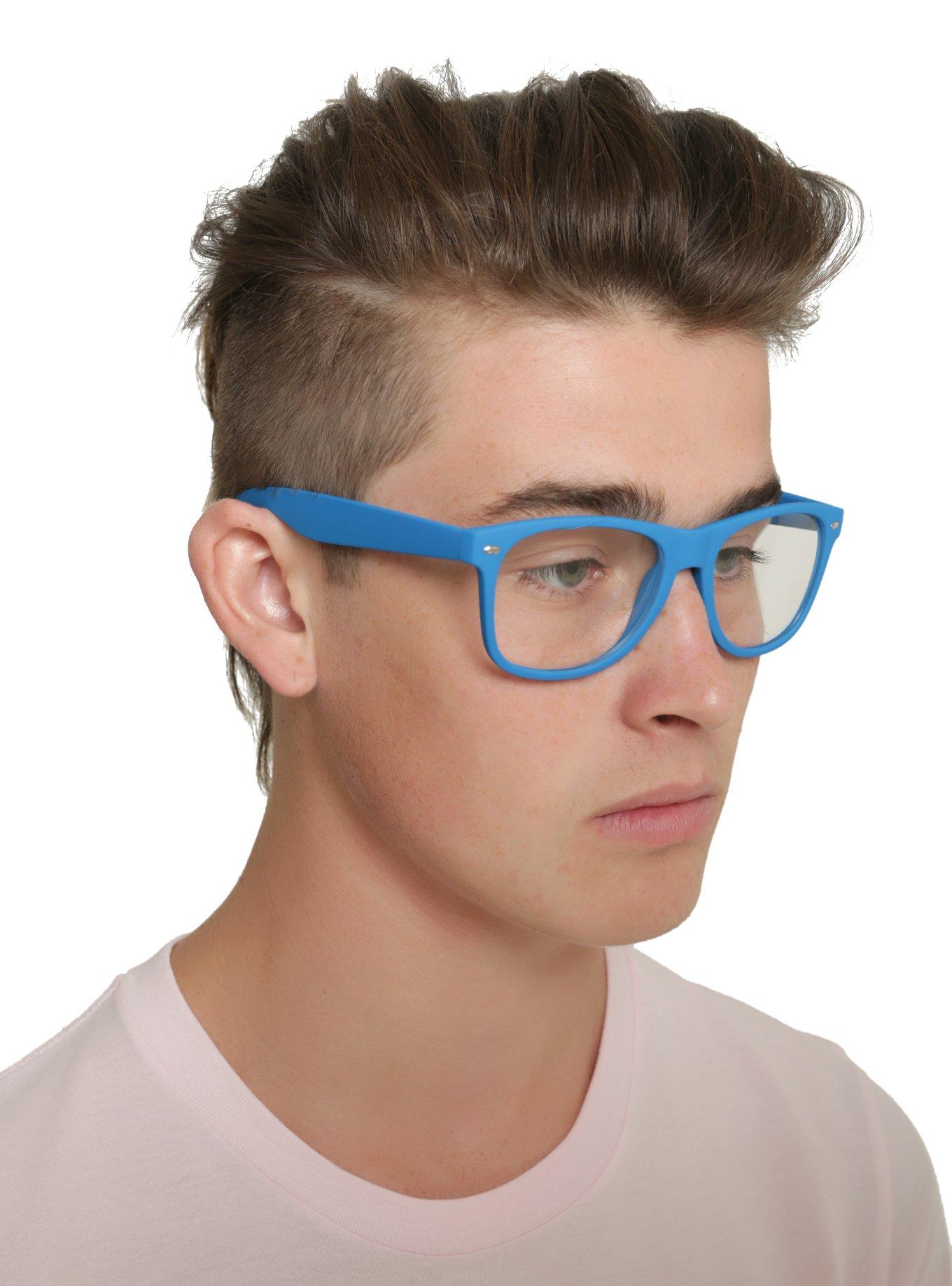 Blue Retro Smooth Touch Clear Lens Glasses, , hi-res