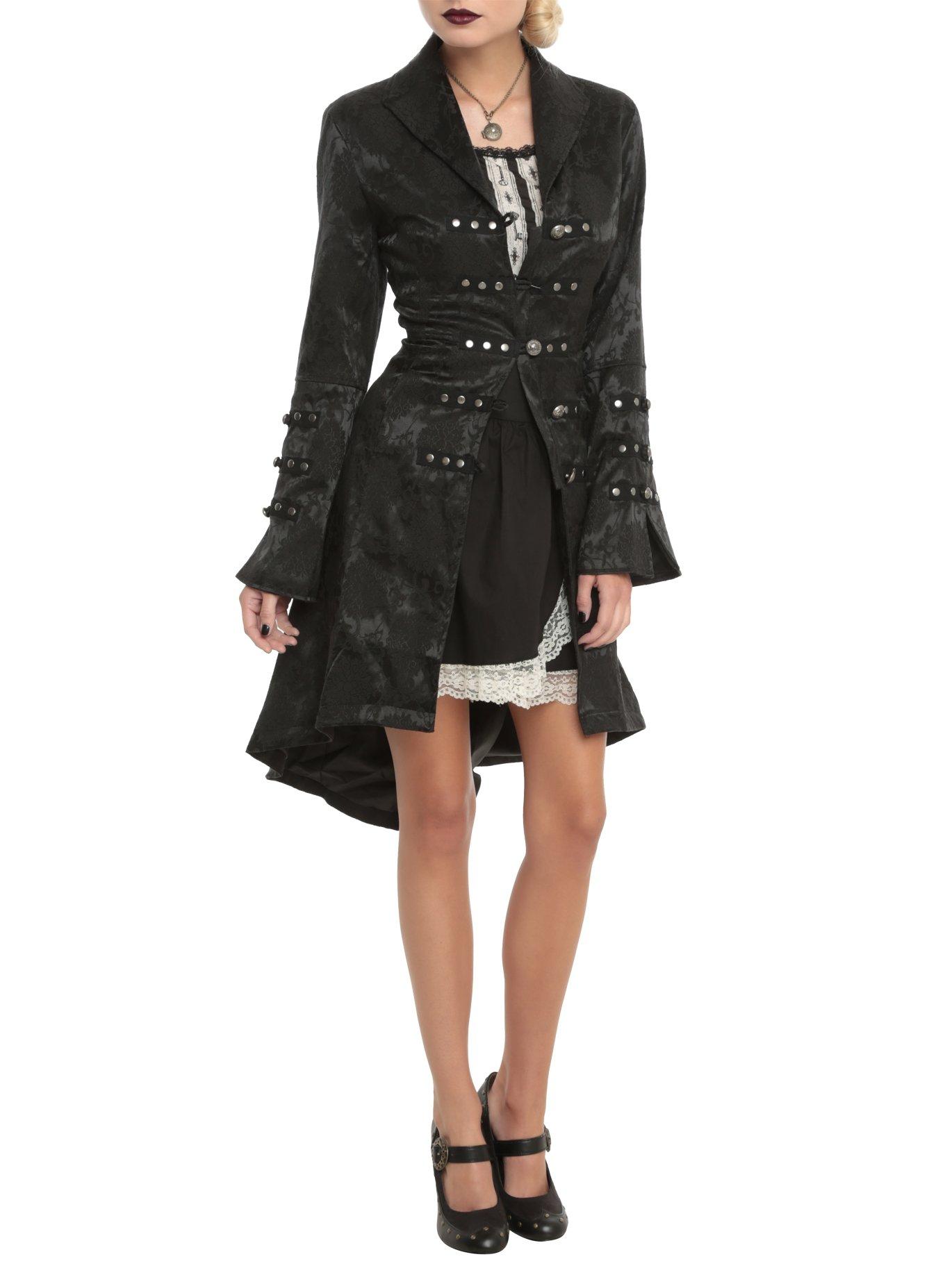 Hearts & Roses Brocade Military Coat, BLACK, hi-res