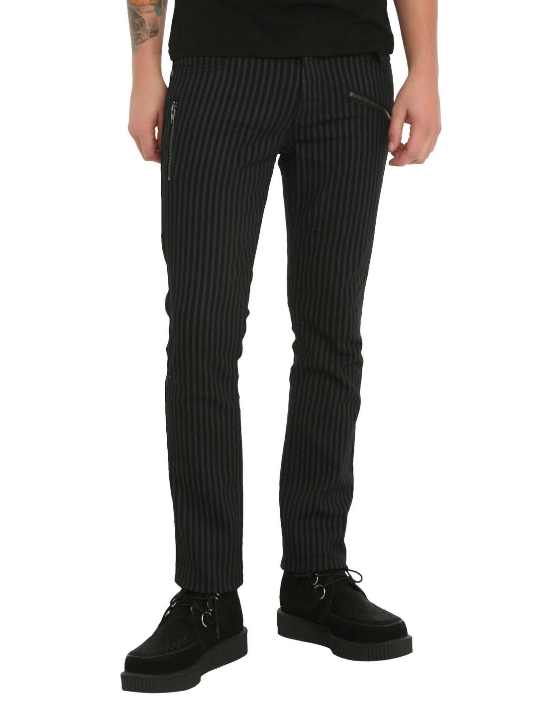 RUDE Black Tonal Stripe Zipper Skinny Jeans, BLACK, hi-res